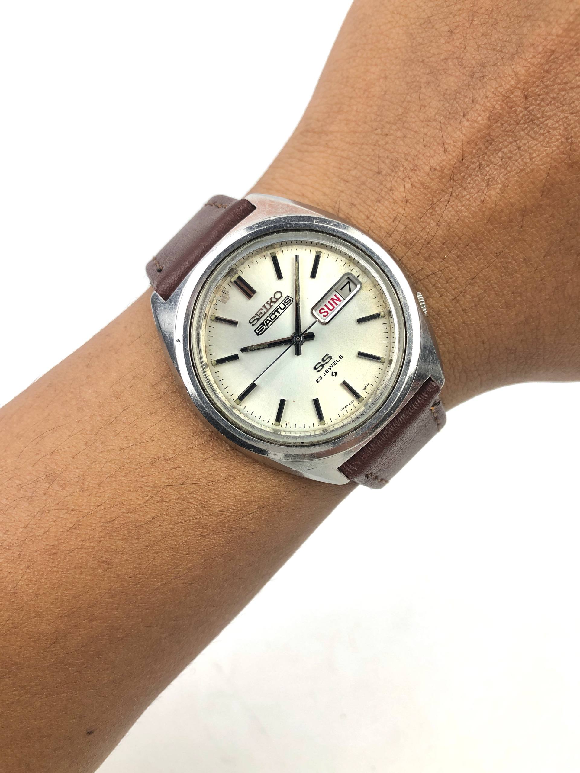 SEIKO 5ACTUS SS 23 JEWELS AUTOMATIC SILVER DIAL DAY DATE JAPAN