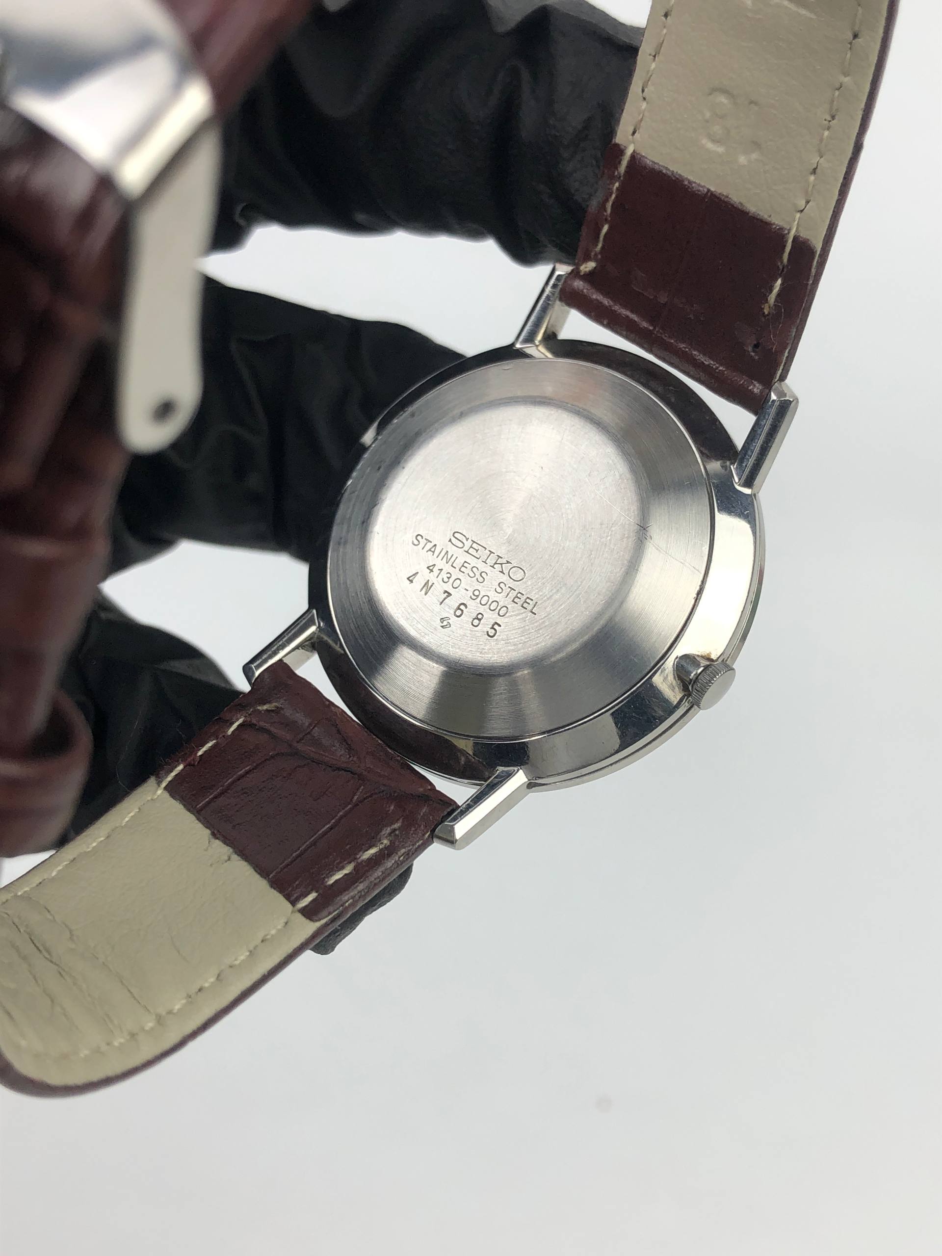 SEIKO CHARIOT 4130-9000 WHITE ROMAN DIAL ULTRA SLIM JDM DRESS WATCH - Gambar 7