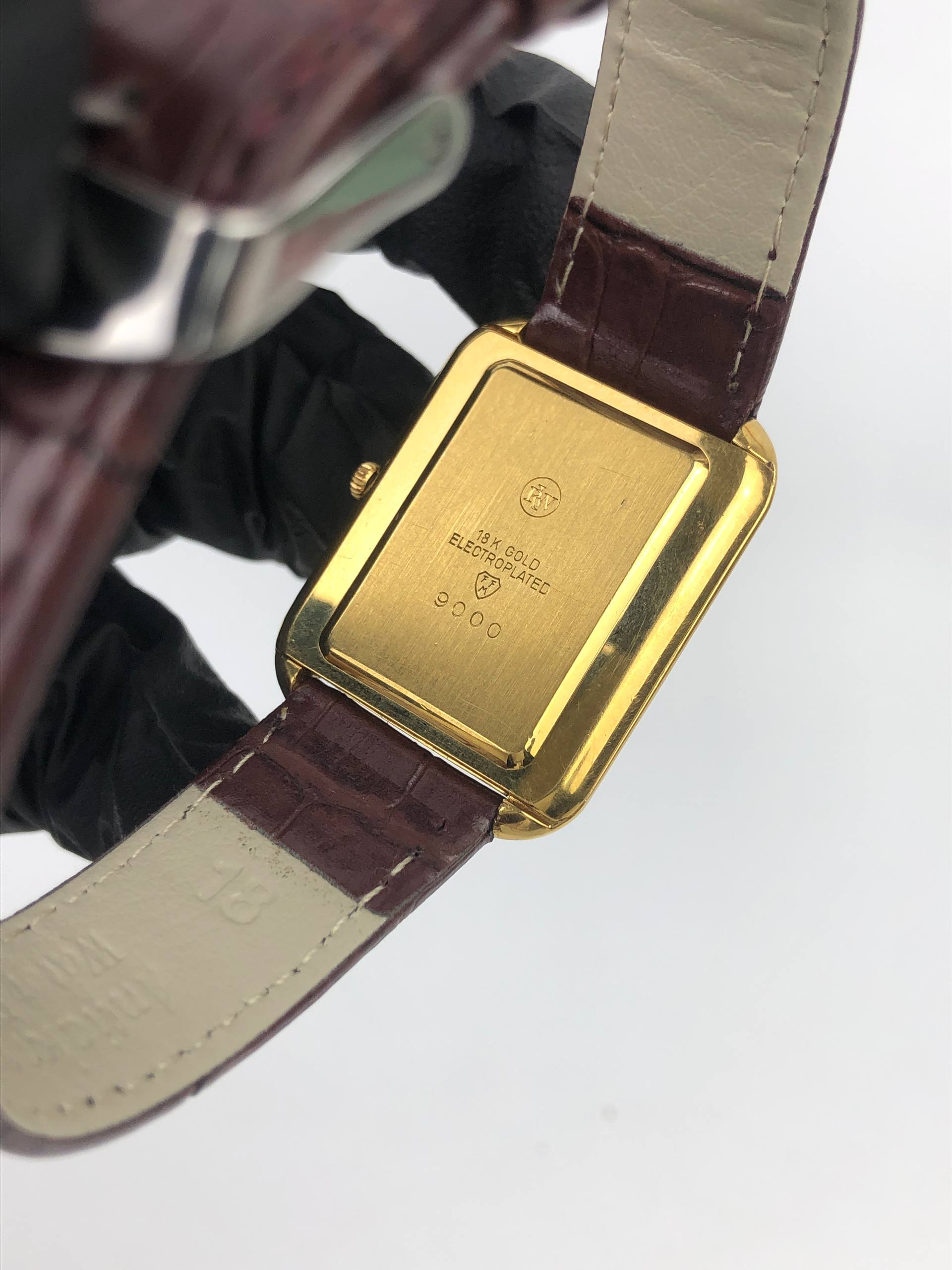 RAYMOND WEIL GENEVE ETA 955.112 BLACK SUNBURST DIAL 18K GOLD ELECTROPLATED DRESS WATCH - Gambar 7
