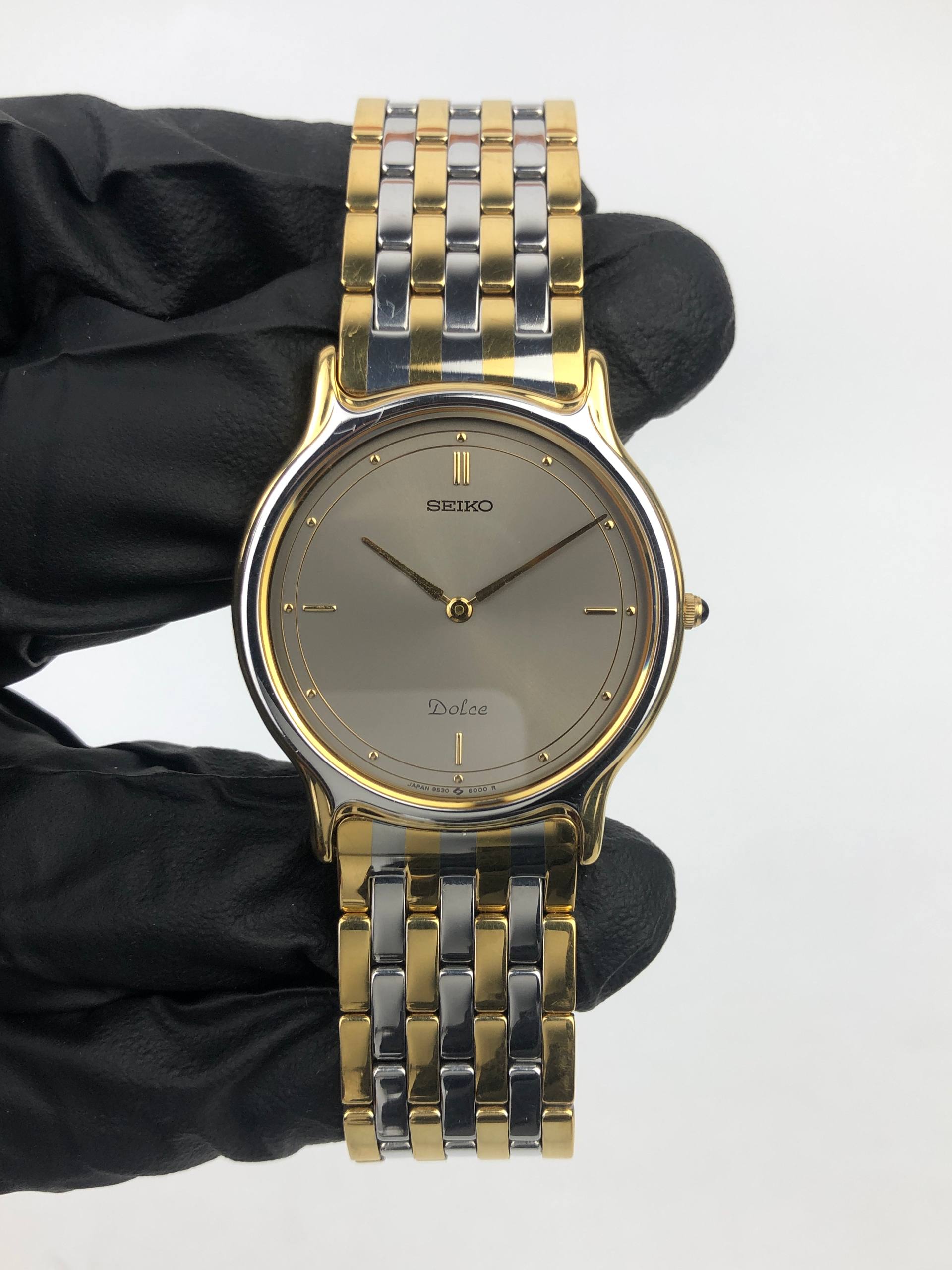 COUPLE SET SEIKO DOLCE CAL. 9530 & EXCELINE CAL. 7320 GREY SUNBURST DIAL TWO TONE - Gambar 4
