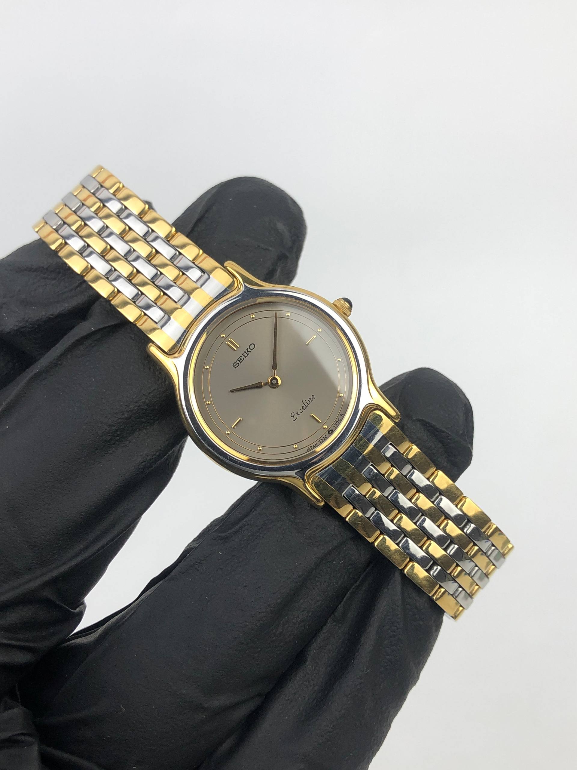 COUPLE SET SEIKO DOLCE CAL. 9530 & EXCELINE CAL. 7320 GREY SUNBURST DIAL TWO TONE - Gambar 13