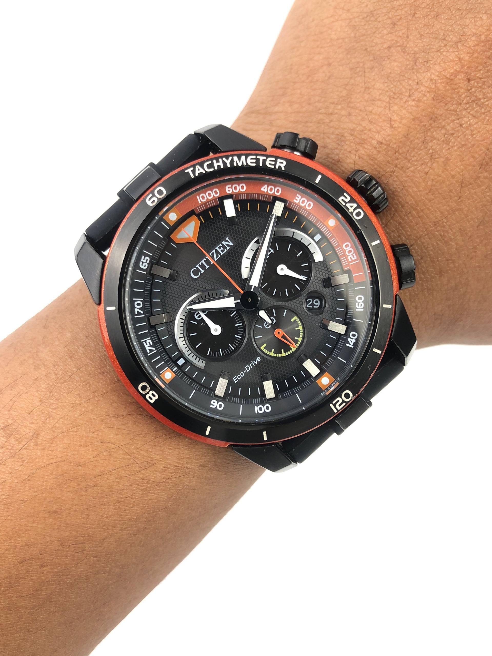 CITIZEN ECO-DRIVE CA4154-07E B612 CHRONOGRAPH BLACK ORANGE MEN’S WATCH WITH BOX - Gambar 2