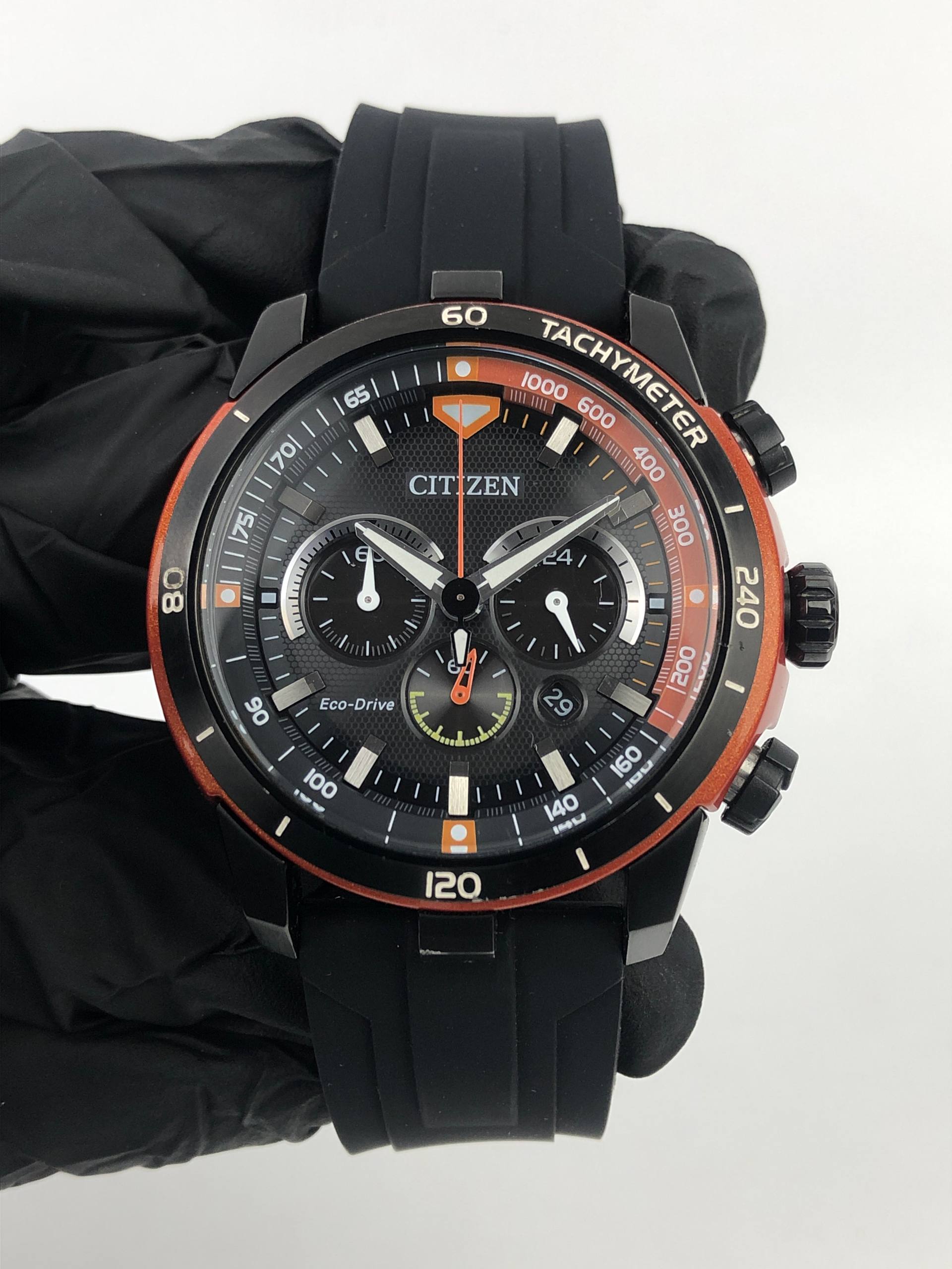 CITIZEN ECO-DRIVE CA4154-07E B612 CHRONOGRAPH BLACK ORANGE MEN’S WATCH WITH BOX - Gambar 3