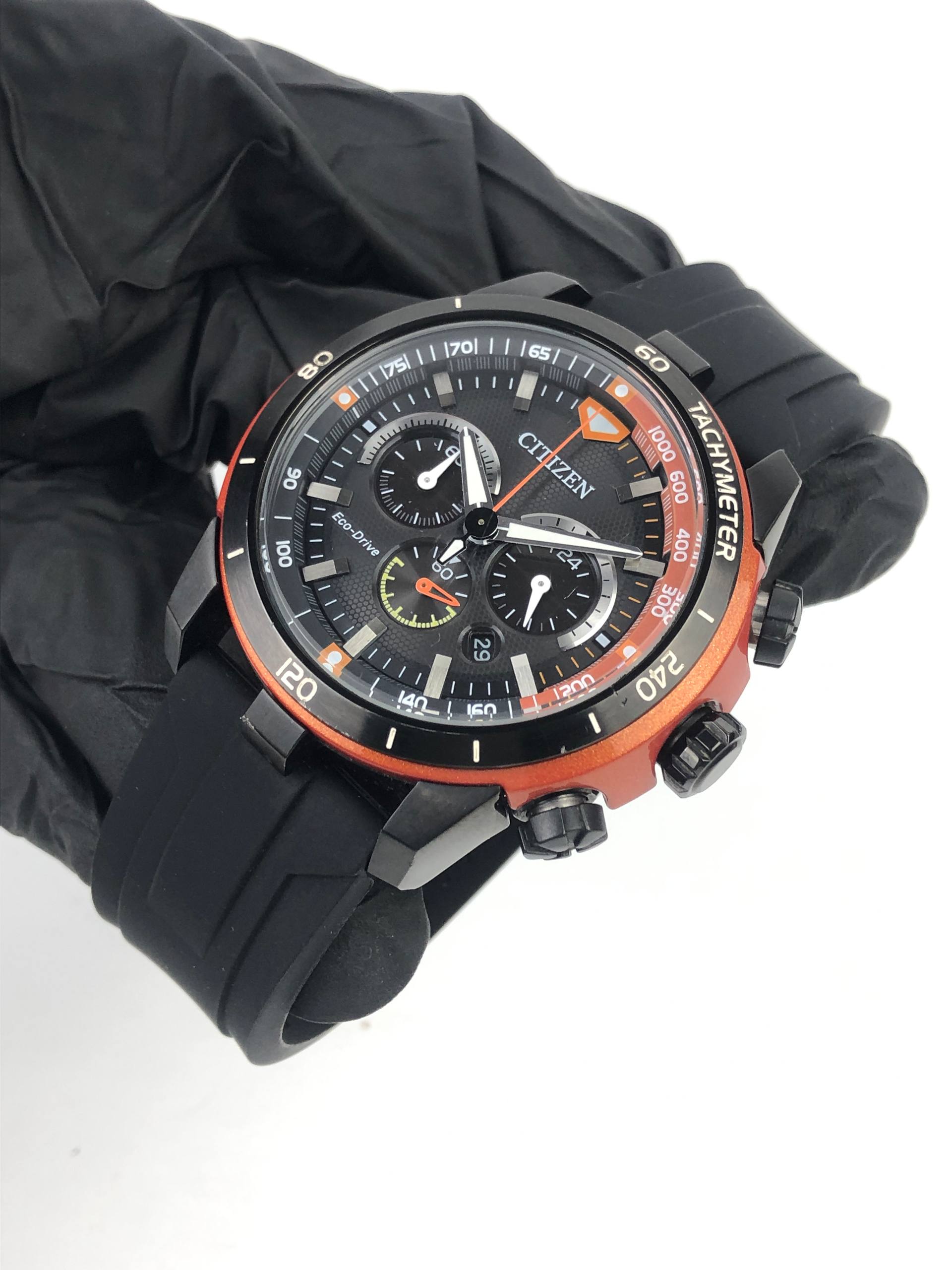 CITIZEN ECO-DRIVE CA4154-07E B612 CHRONOGRAPH BLACK ORANGE MEN’S WATCH WITH BOX - Gambar 4