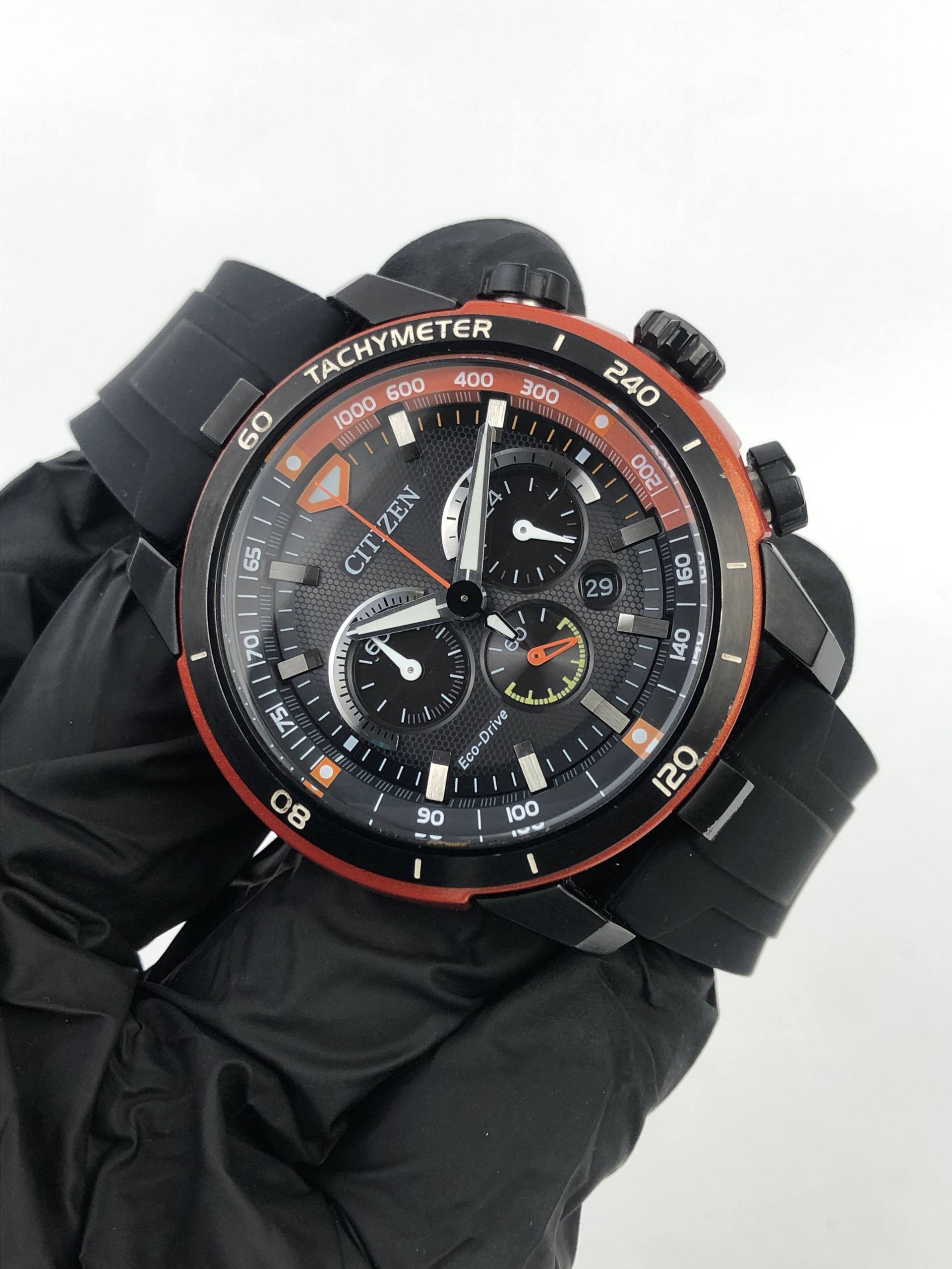 CITIZEN ECO-DRIVE CA4154-07E B612 CHRONOGRAPH BLACK ORANGE MEN’S WATCH WITH BOX - Gambar 5