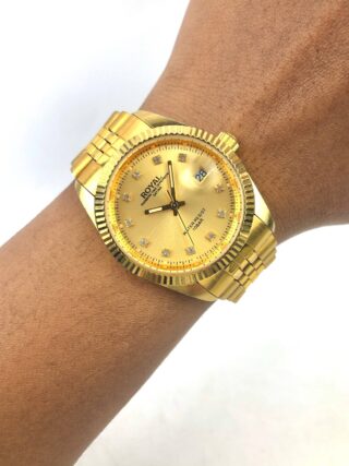 ROYAL RAINBOW DATING GOLD DIAL CRYSTAL INDEX 10 BAR MEN’S WATCH