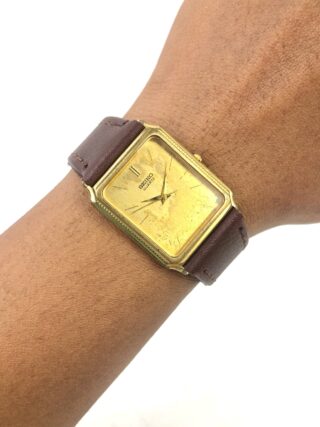 SEIKO QUARTZ CAL 9521 GOLD DIAL RECTANGULAR MEN’S DRESS WATCH
