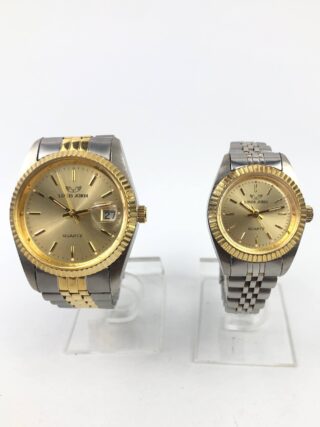 LOUIS JORDI QUARTZ COUPLE WATCH TWO TONE CHAMPAGNE SUNBURST DIAL