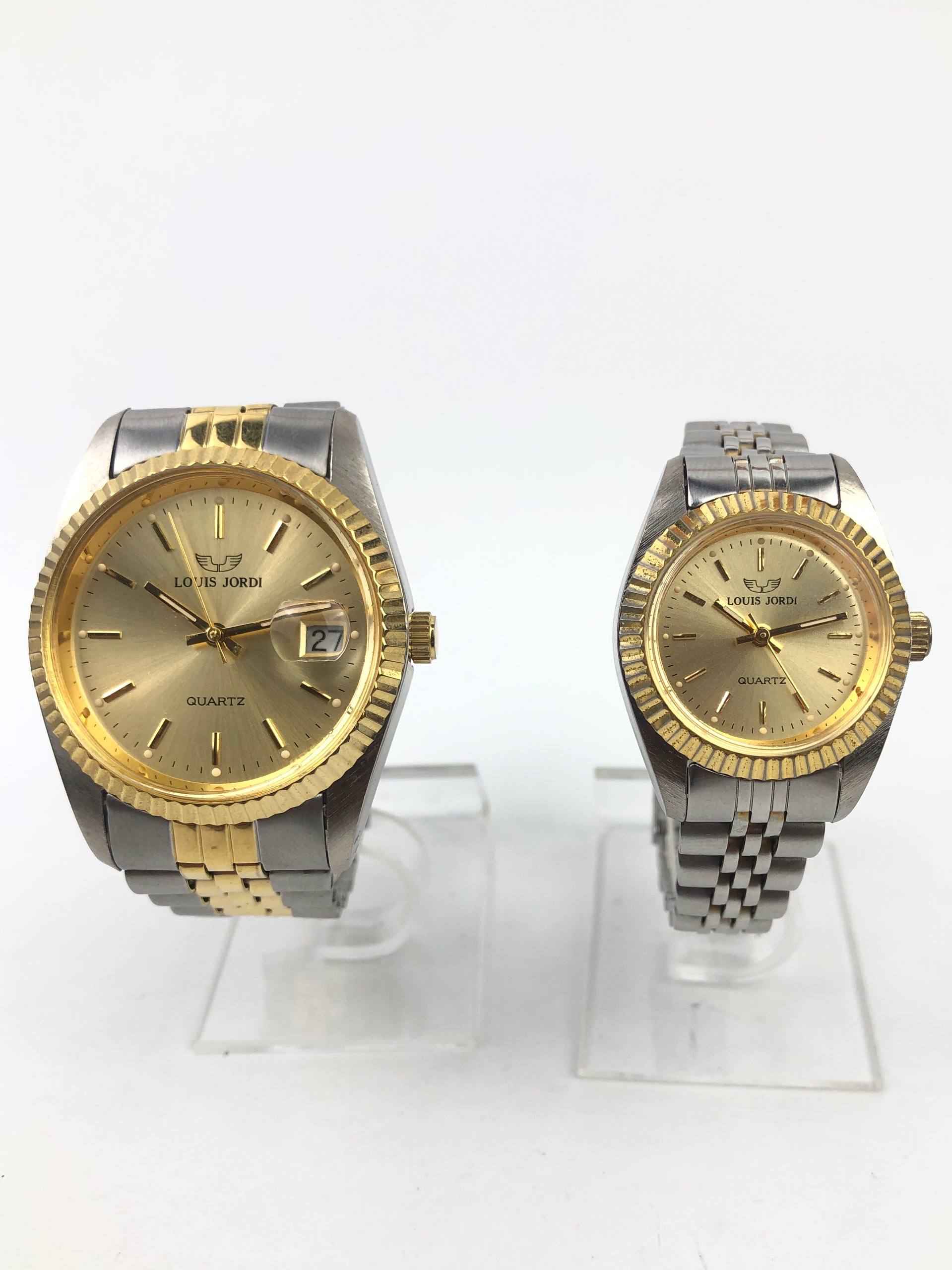 LOUIS JORDI QUARTZ COUPLE WATCH TWO TONE CHAMPAGNE SUNBURST DIAL