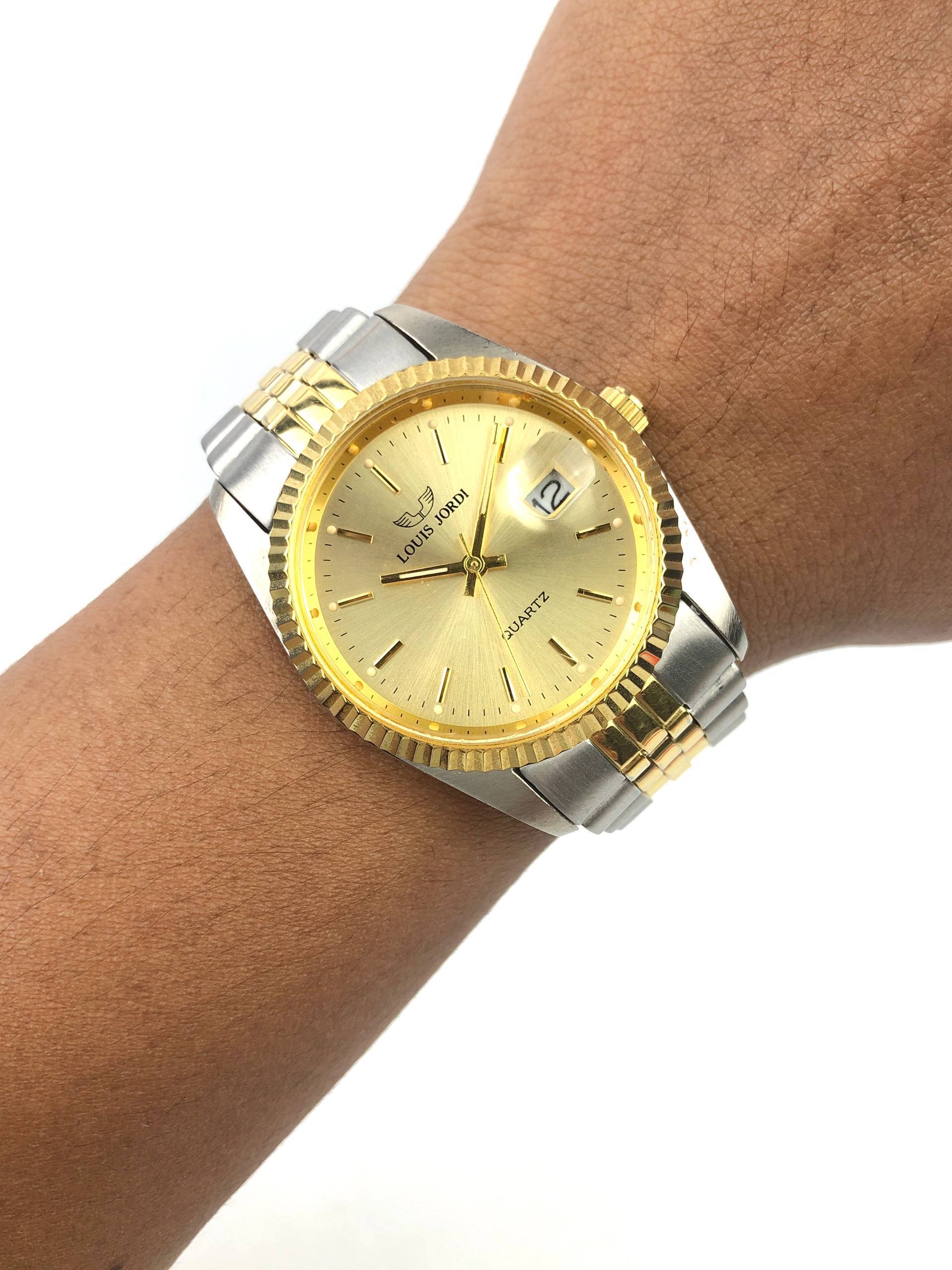 LOUIS JORDI QUARTZ COUPLE WATCH TWO TONE CHAMPAGNE SUNBURST DIAL - Gambar 2