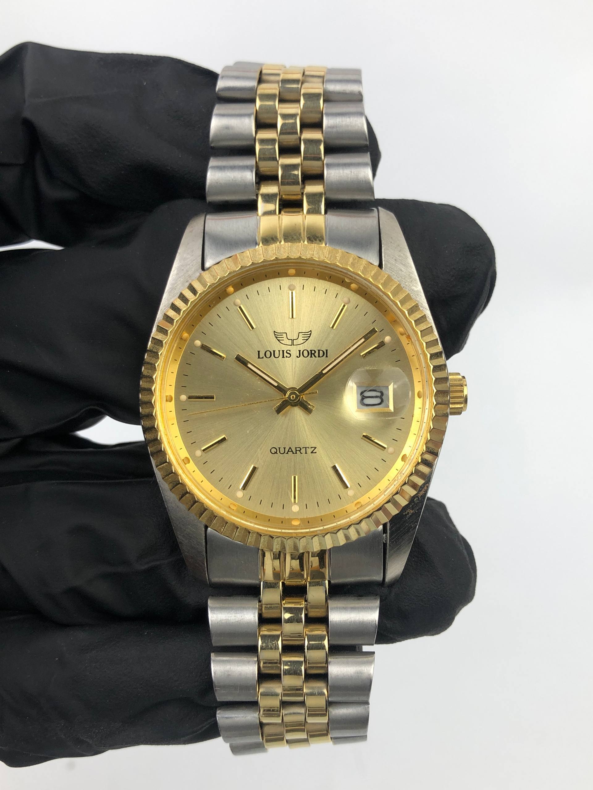 LOUIS JORDI QUARTZ COUPLE WATCH TWO TONE CHAMPAGNE SUNBURST DIAL - Gambar 4