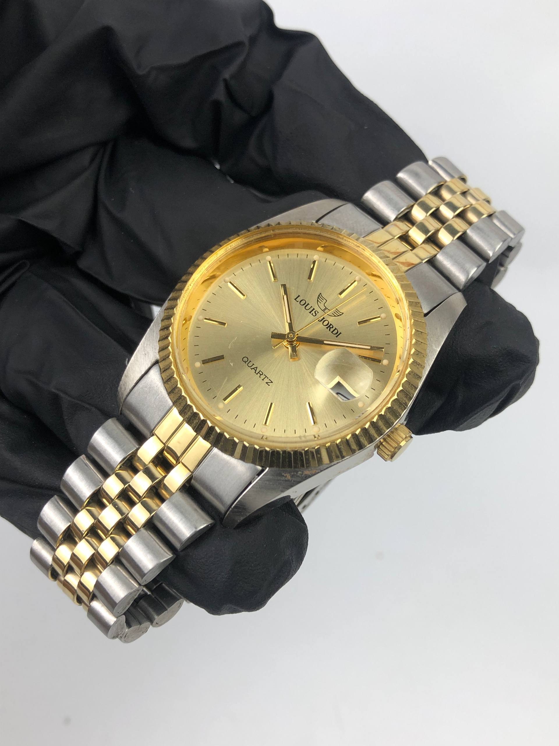 LOUIS JORDI QUARTZ COUPLE WATCH TWO TONE CHAMPAGNE SUNBURST DIAL - Gambar 5
