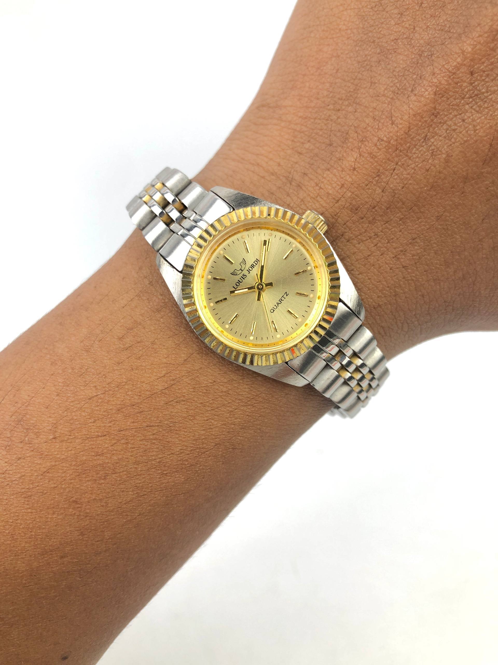 LOUIS JORDI QUARTZ COUPLE WATCH TWO TONE CHAMPAGNE SUNBURST DIAL - Gambar 3