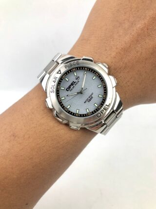 OPEL SOLAR PIECE SOLAR QUARTZ STAINLESS STEEL SILVER TEXTURED DIAL 5 BAR SPORT WATCH ORIGINAL