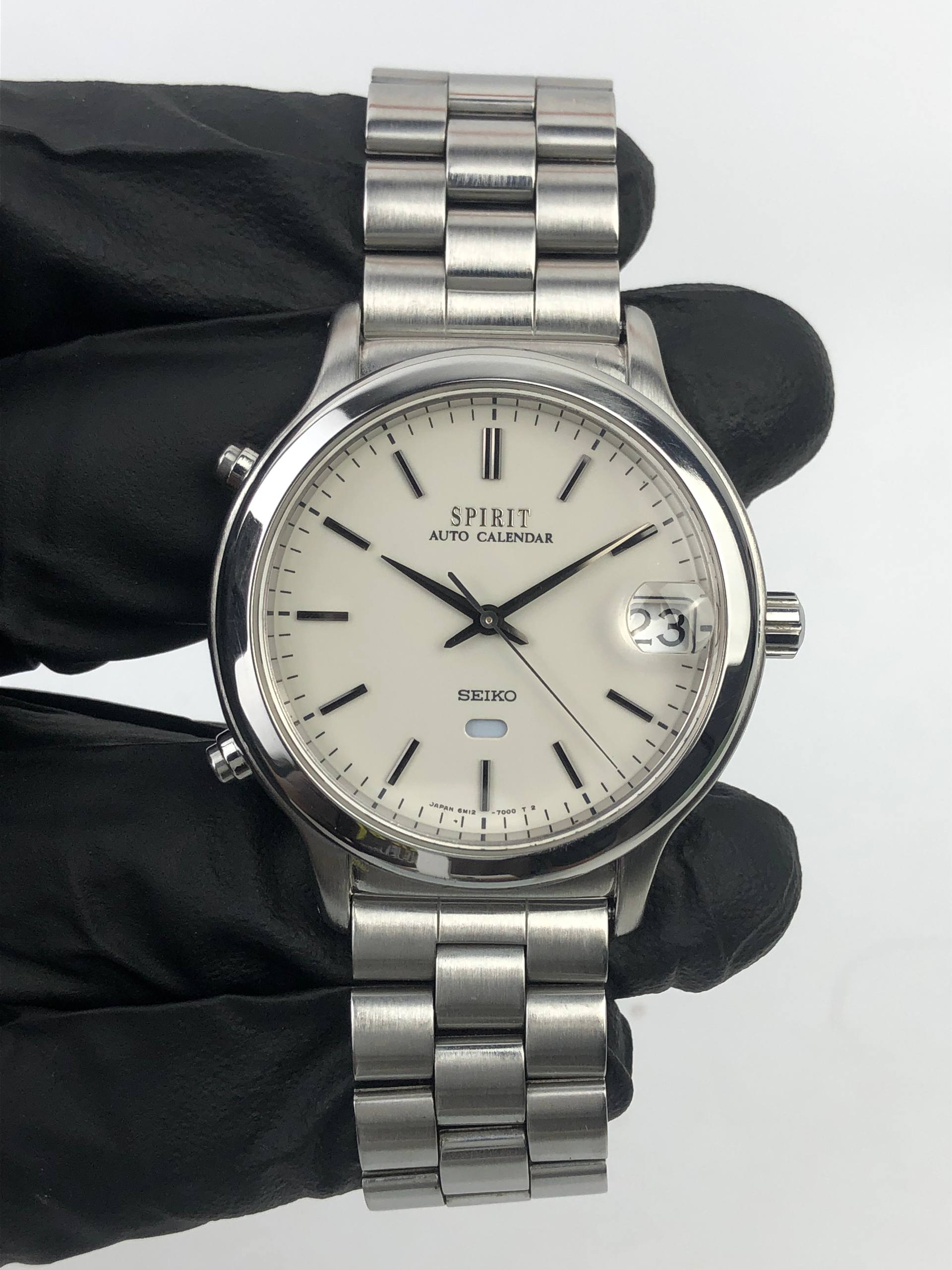 RARE SEIKO SPIRIT AUTO CALENDAR 6M12-7000 JDM QUARTZ IVORY DIAL BIG DATE - Gambar 2