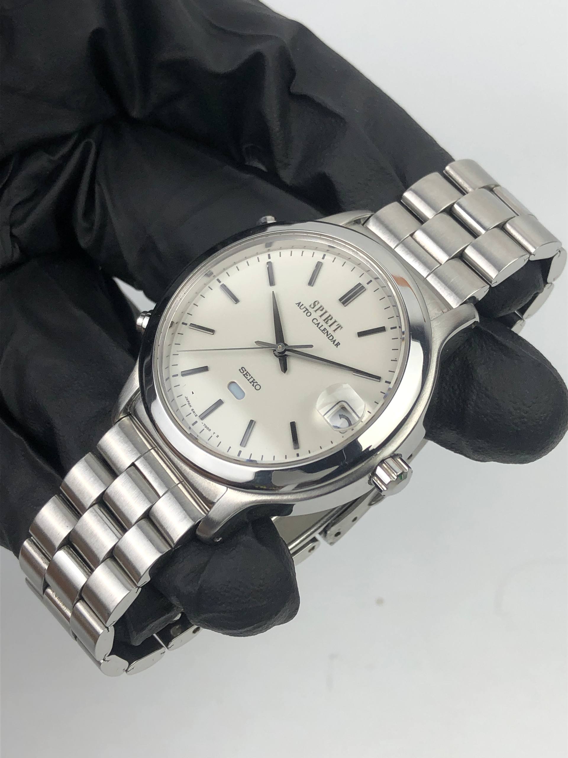 RARE SEIKO SPIRIT AUTO CALENDAR 6M12-7000 JDM QUARTZ IVORY DIAL BIG DATE - Gambar 3