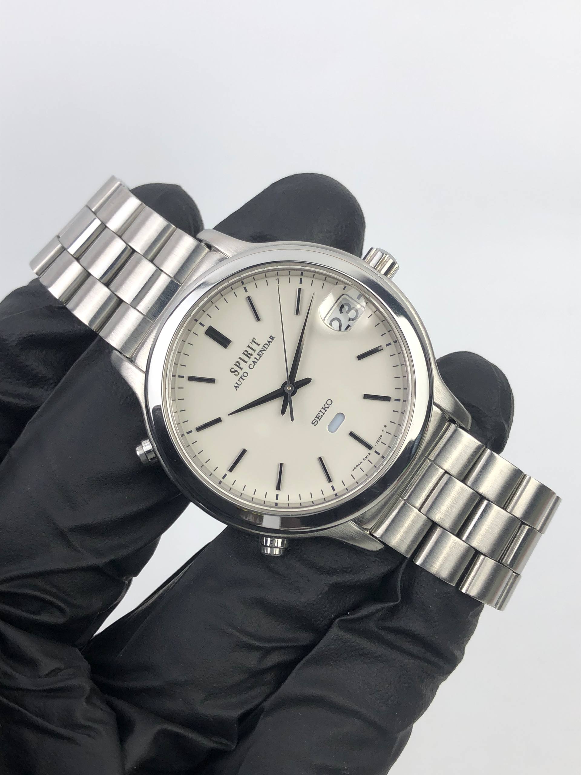 RARE SEIKO SPIRIT AUTO CALENDAR 6M12-7000 JDM QUARTZ IVORY DIAL BIG DATE - Gambar 4