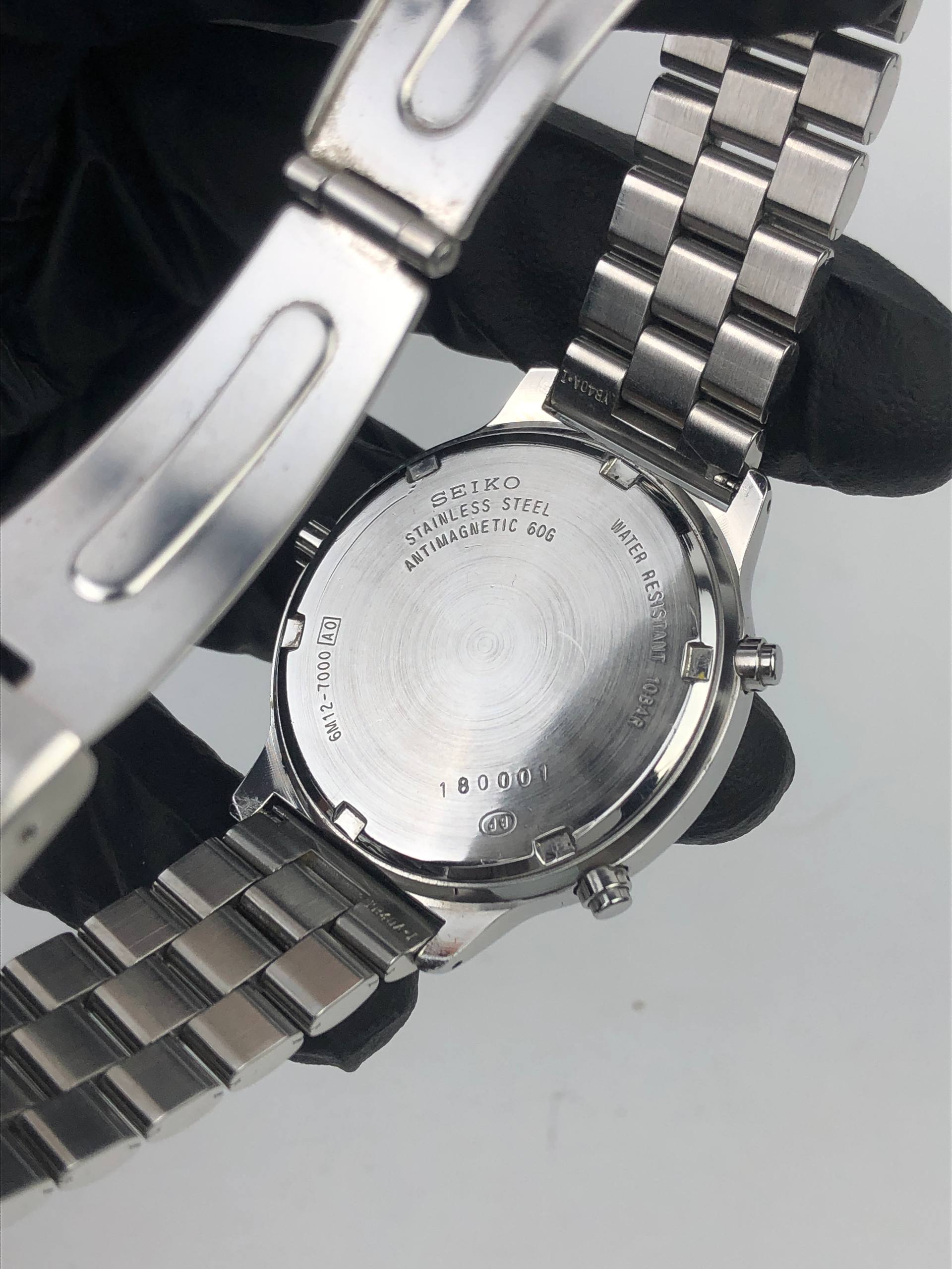 RARE SEIKO SPIRIT AUTO CALENDAR 6M12-7000 JDM QUARTZ IVORY DIAL BIG DATE - Gambar 8