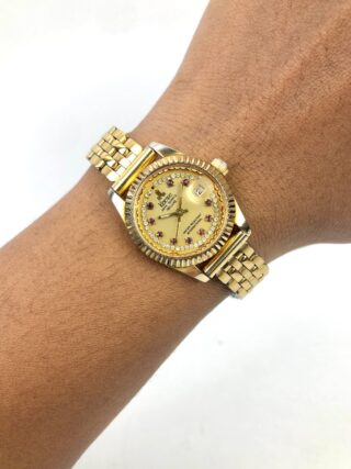 KLAUSE DATE DELUXE QUARTZ GOLD TONE FLUTED BEZEL