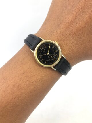 ALBA QUARTZ SMALL SECONDS BLACK DIAL GOLD TONE VINTAGE LADIES JAPAN WATCH