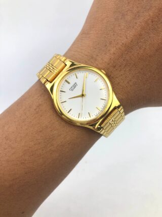 CITIZEN QUARTZ VINTAGE GOLD TONE WHITE DIAL ORIGINAL JAPAN DRESS WATCH