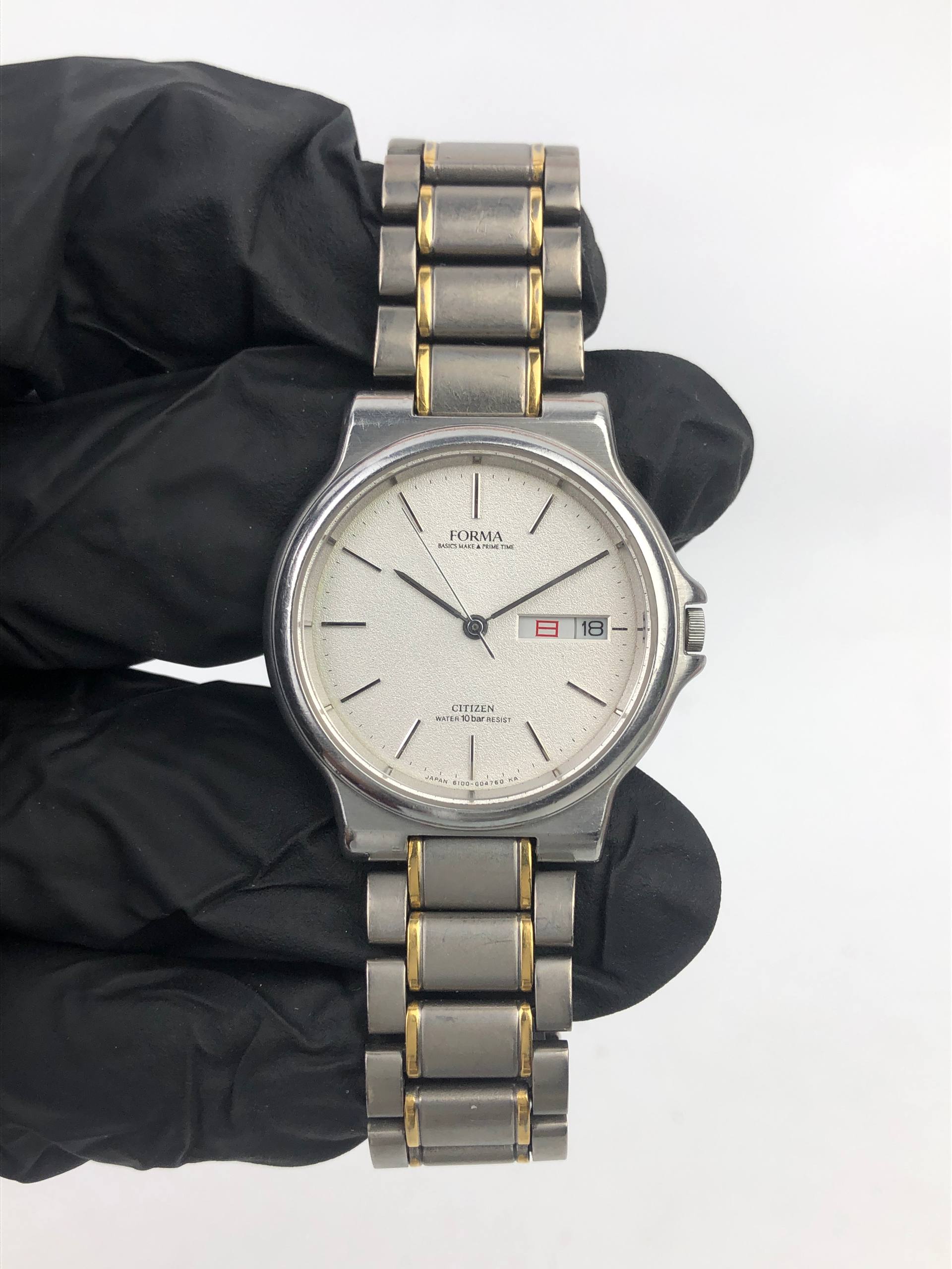 CITIZEN FORMA QUARTZ TWO TONE TEXTURED WHITE DIAL DAY DATE ORIGINAL JAPAN VINTAGE WATCH - Gambar 2