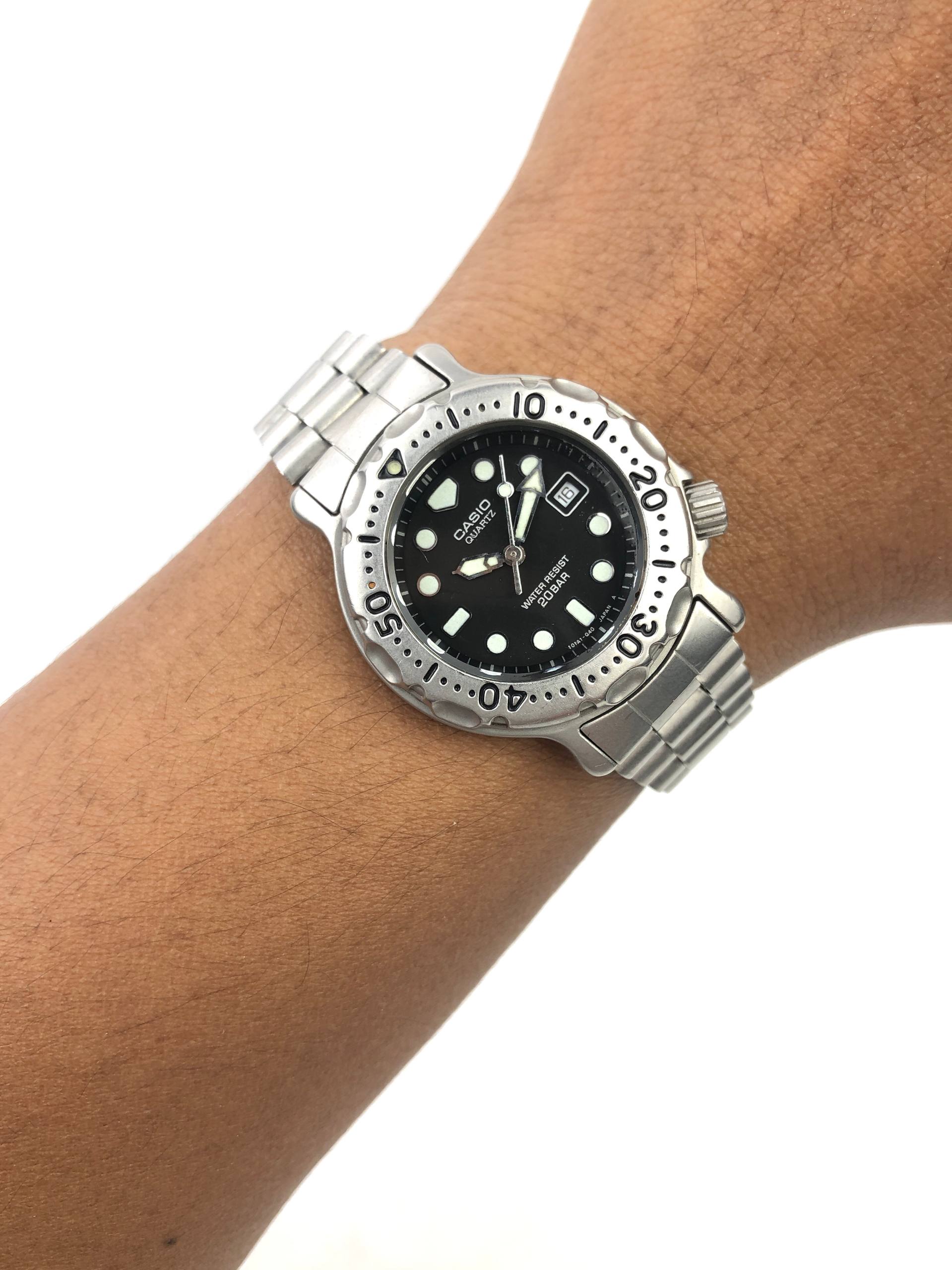 CASIO QUARTZ DIVER BLACK DIAL 200M ORIGINAL JAPAN STAINLESS STEEL WATCH