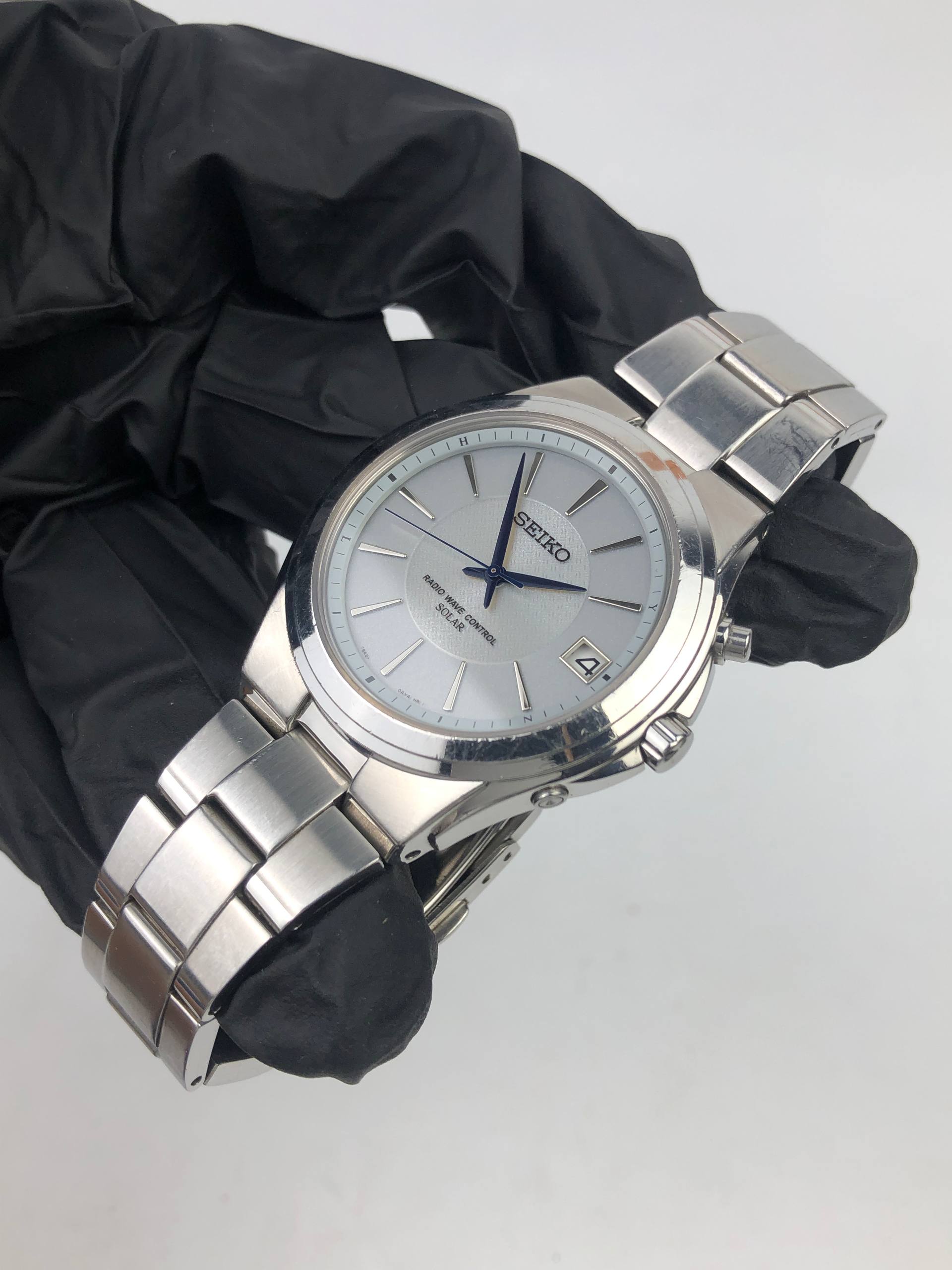 SEIKO RADIO WAVE CONTROL 7B42-0AL0 SOLAR JDM SILVER TEXTURED DIAL ORIGINAL - Gambar 3