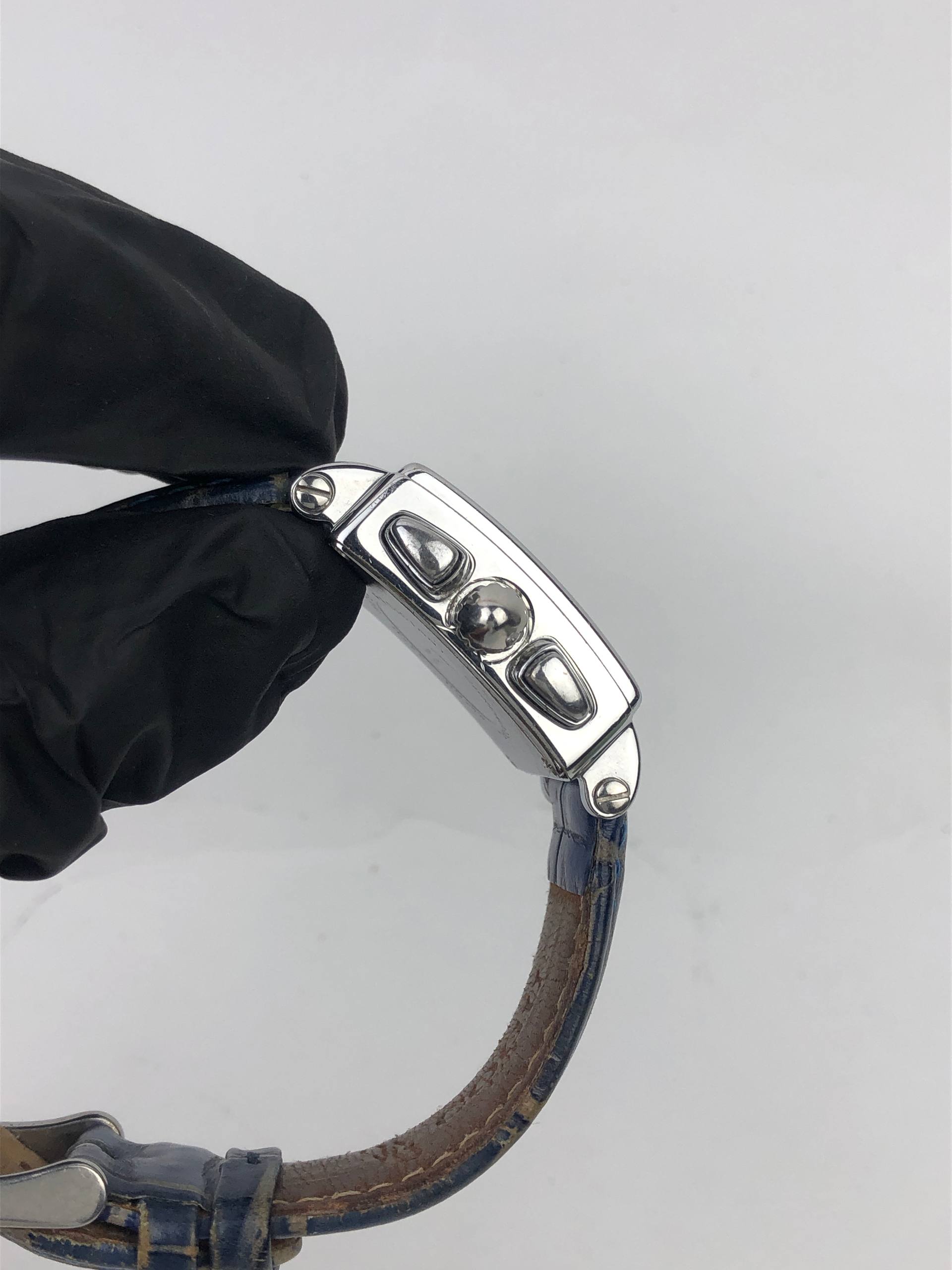 COGU ITALY SQUARE CHRONOGRAPH GUILOCHE DIAL BLUE ARABIC DATE - Gambar 5