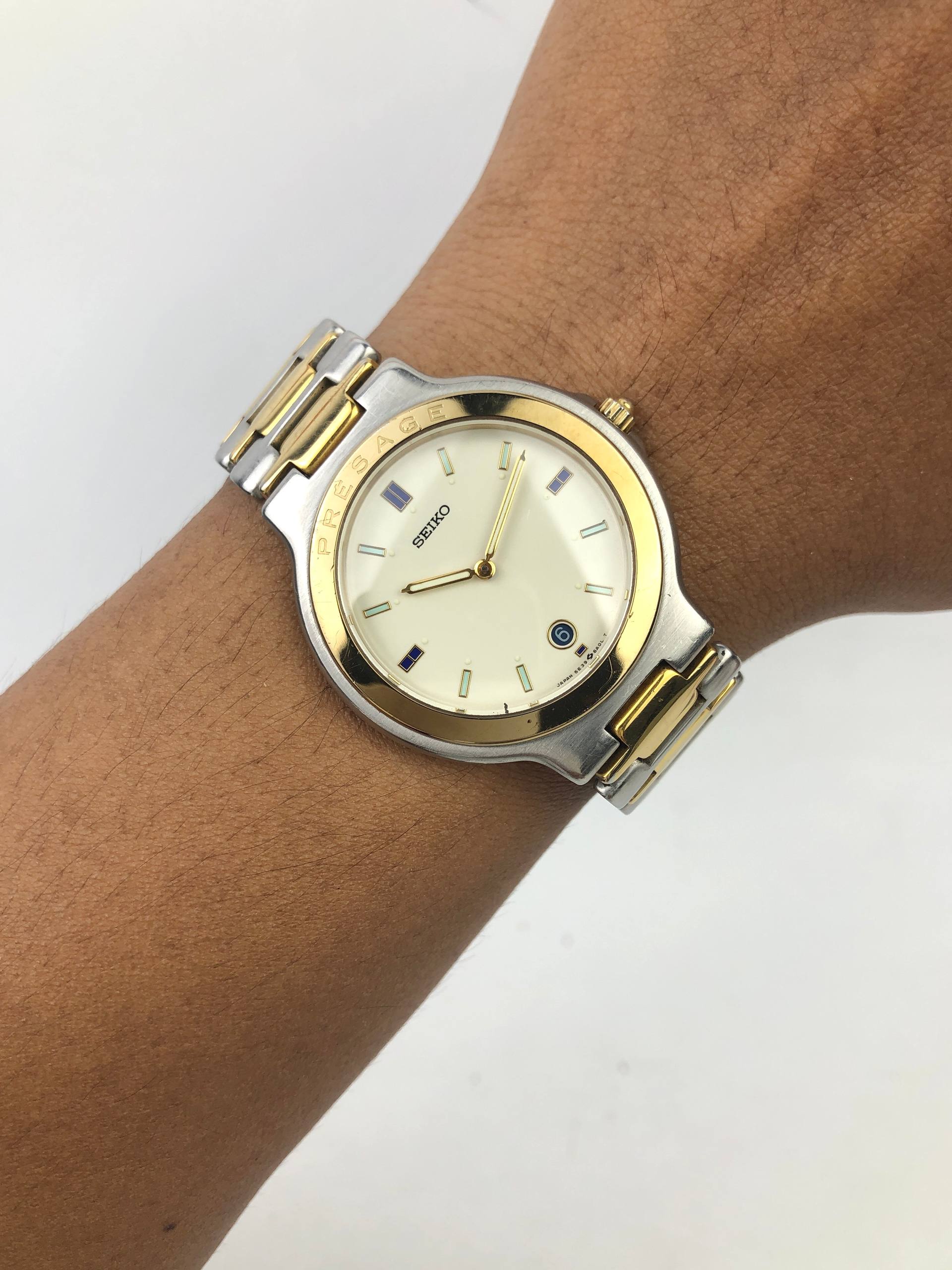 SEIKO PRESAGE 5E39-6A10 PEARL DIAL TWO TONE ORIGINAL JAPAN
