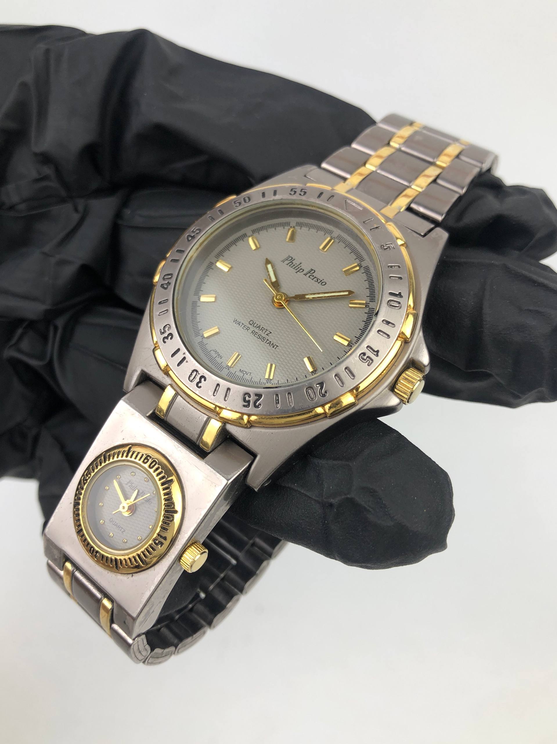 PHILIP PERSIO DUAL TIME JAPAN QUARTZ SILVER GUILLOCHÉ DIAL TWO TONE - Gambar 3