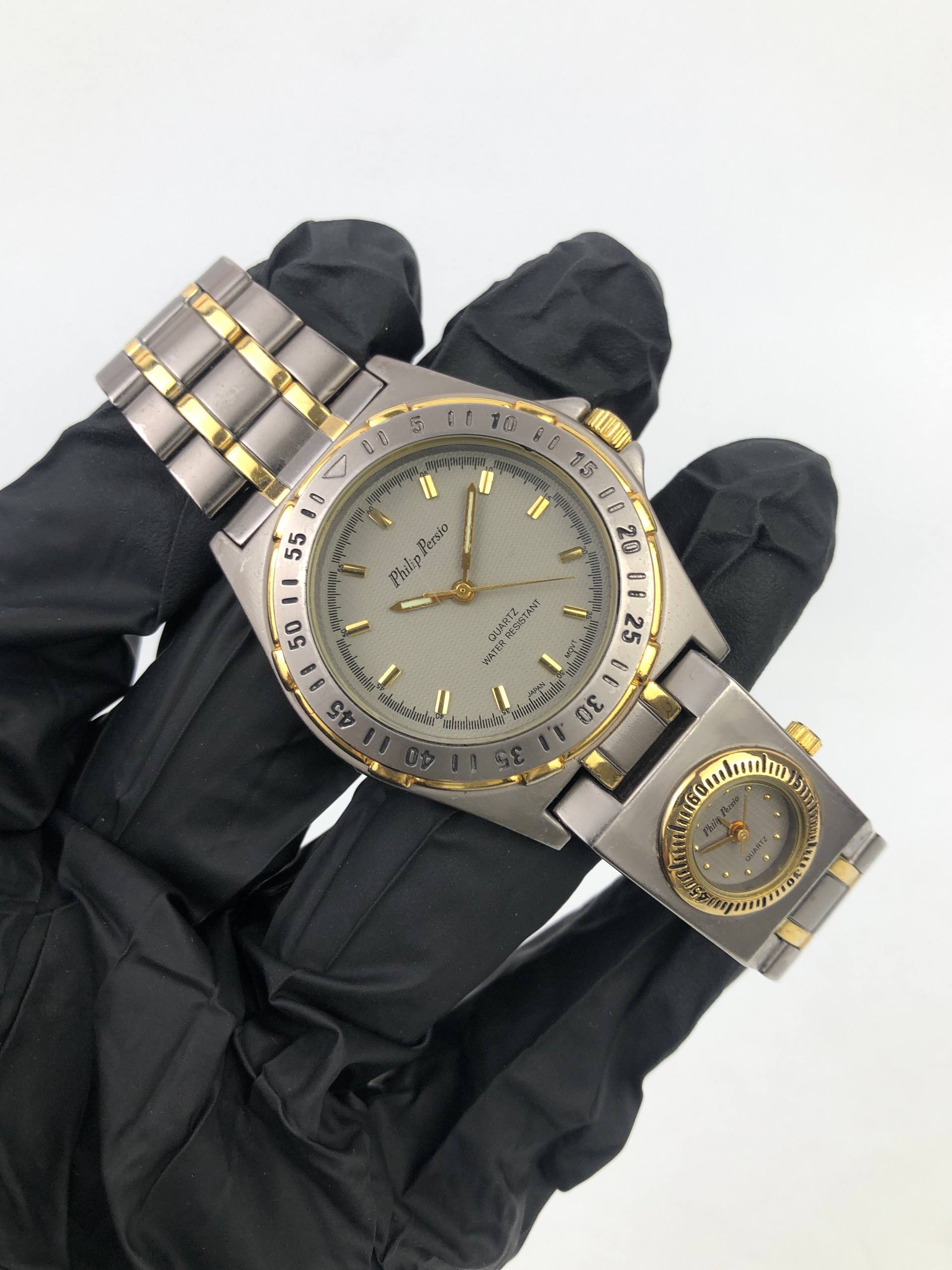 PHILIP PERSIO DUAL TIME JAPAN QUARTZ SILVER GUILLOCHÉ DIAL TWO TONE - Gambar 4