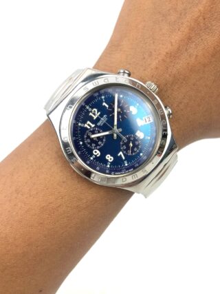 SWATCH IRONY CHRONOGRAPH BLUE DIAL DATE STAINLESS STEEL ORIGINAL SWISS MADE