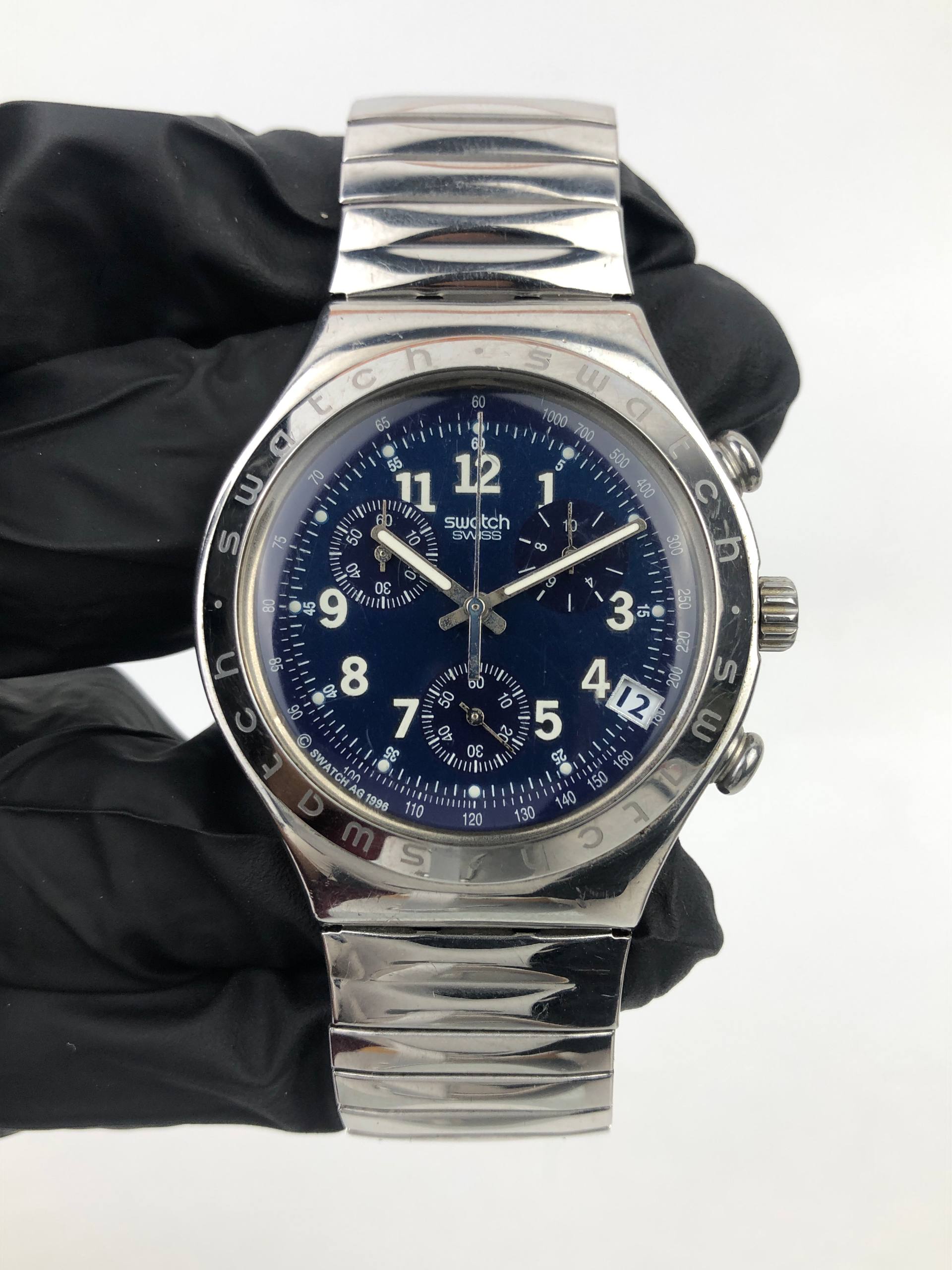 SWATCH IRONY CHRONOGRAPH BLUE DIAL DATE STAINLESS STEEL ORIGINAL SWISS MADE - Gambar 2