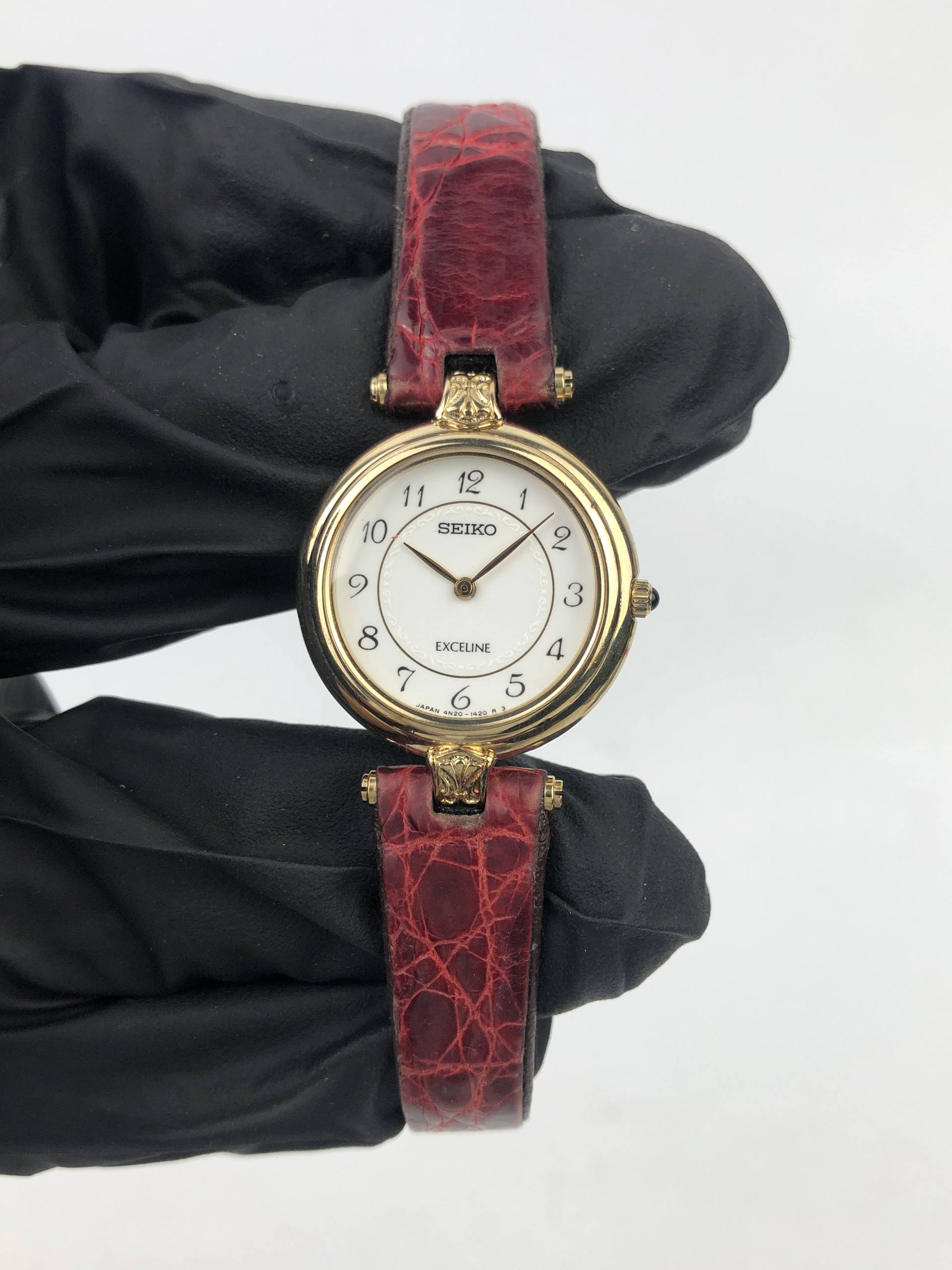 SEIKO EXCELINE 4N20-0860 GOLD LADIES DRESS WATCH QUARTZ ORIGINAL JAPAN - Gambar 2