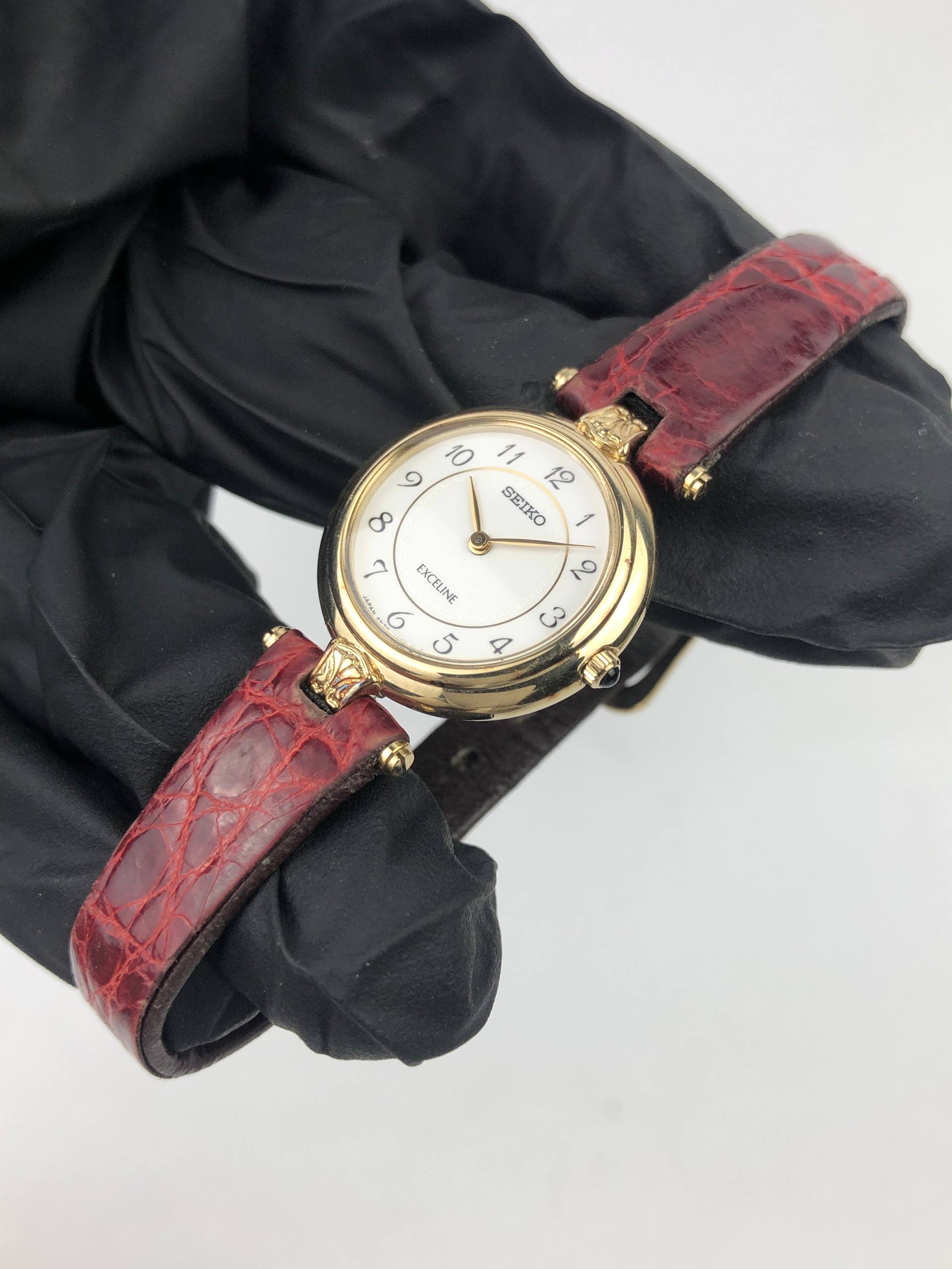 SEIKO EXCELINE 4N20-0860 GOLD LADIES DRESS WATCH QUARTZ ORIGINAL JAPAN - Gambar 3