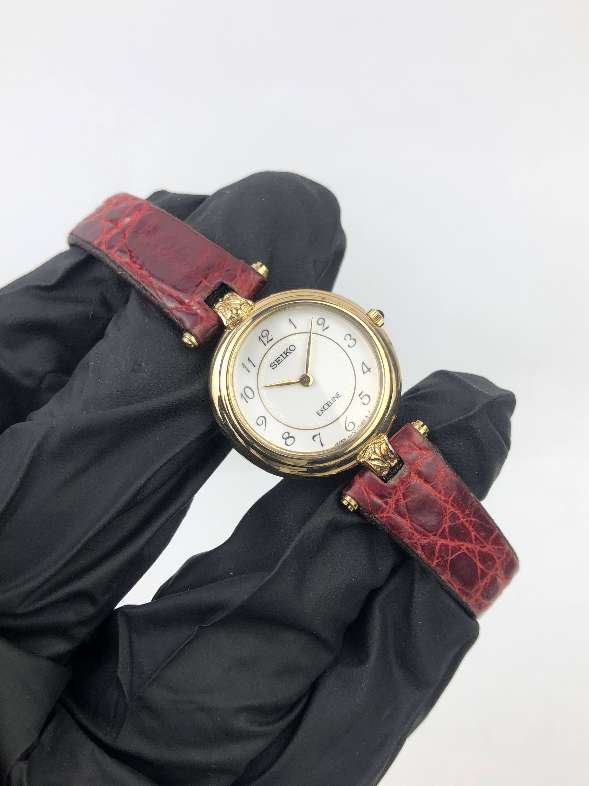 SEIKO EXCELINE 4N20-0860 GOLD LADIES DRESS WATCH QUARTZ ORIGINAL JAPAN - Gambar 4