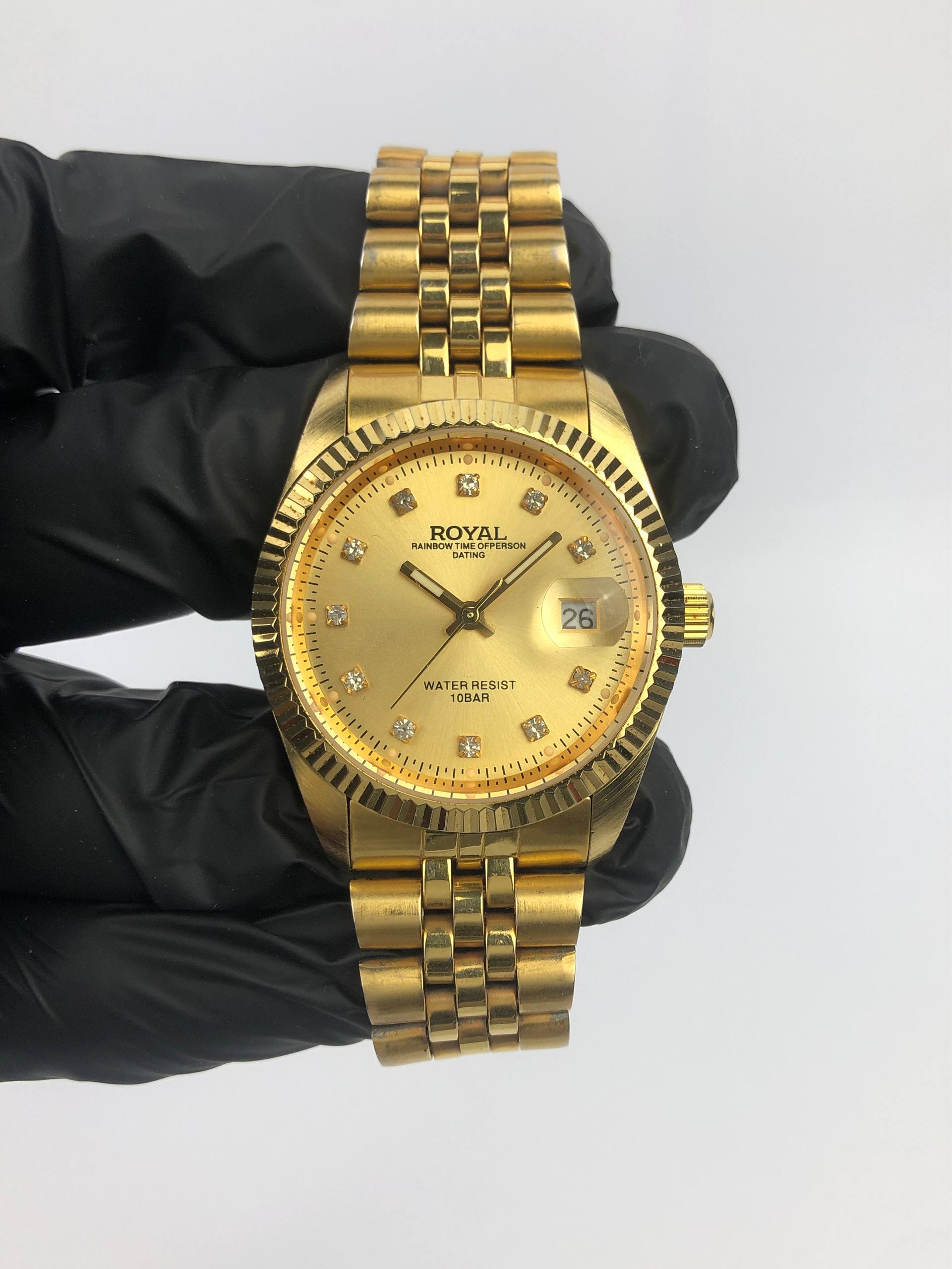 ROYAL RAINBOW DATING GOLD DIAL CRYSTAL INDEX 10 BAR MEN’S WATCH - Gambar 2