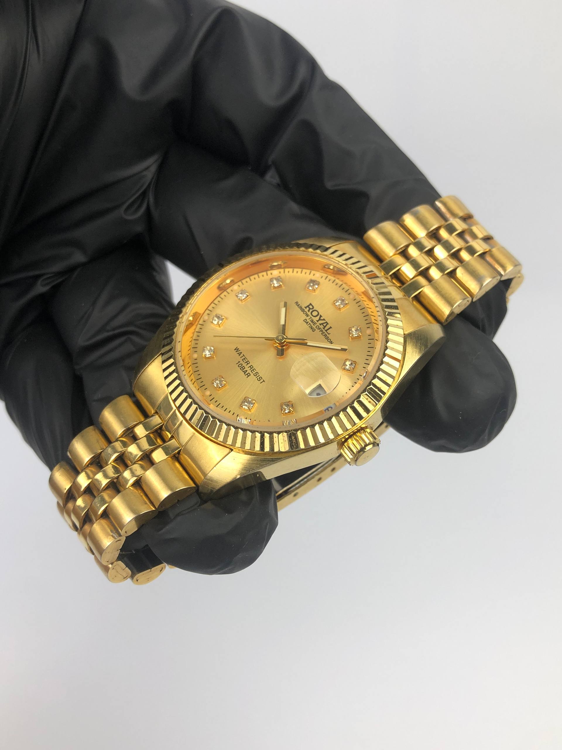 ROYAL RAINBOW DATING GOLD DIAL CRYSTAL INDEX 10 BAR MEN’S WATCH - Gambar 4