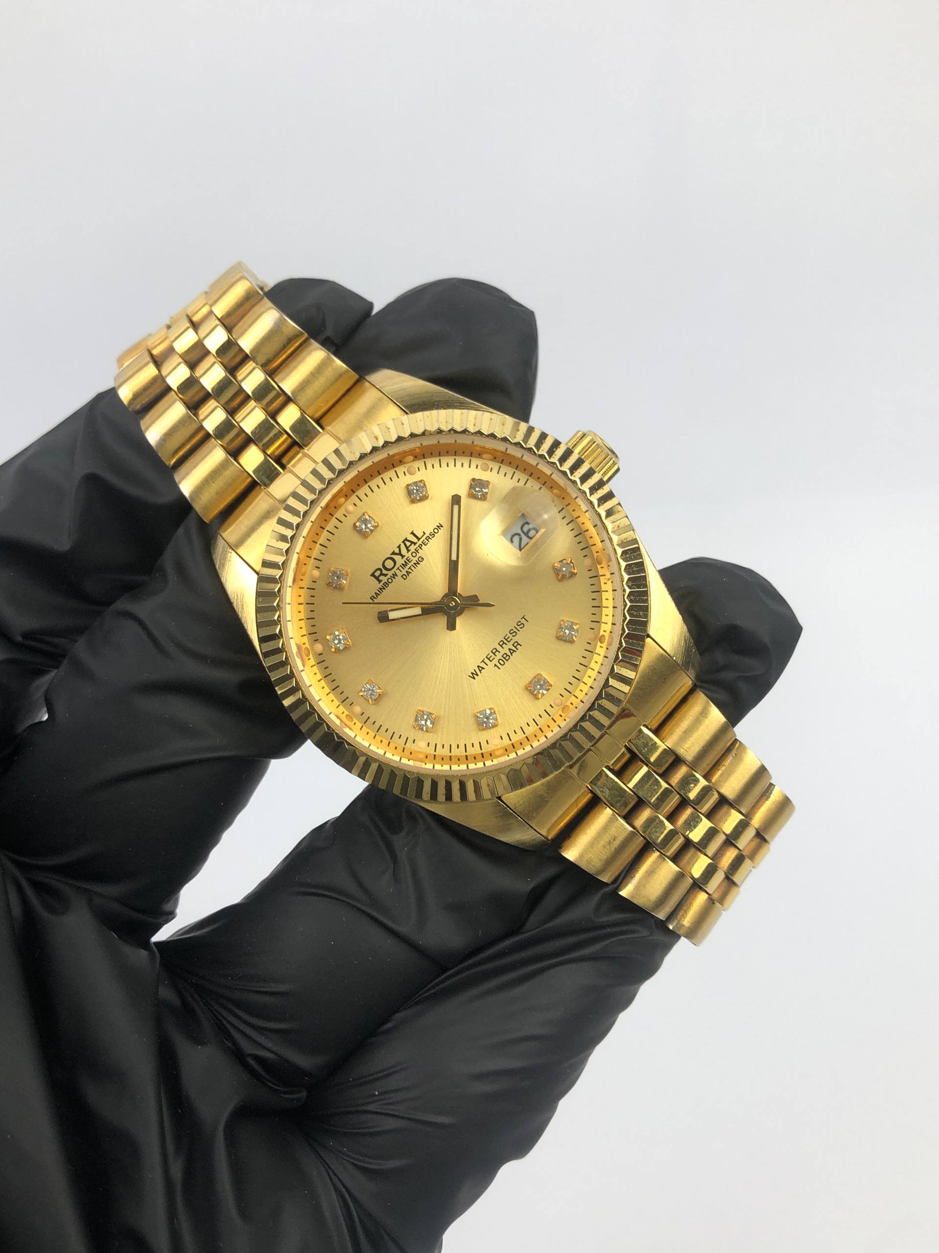 ROYAL RAINBOW DATING GOLD DIAL CRYSTAL INDEX 10 BAR MEN’S WATCH - Gambar 3