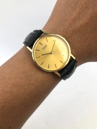 SEIKO QUARTZ 2C21-0120 70TH ANNIVERSARY COMMEMORATIVE GOLD DIAL VINTAGE JAPAN