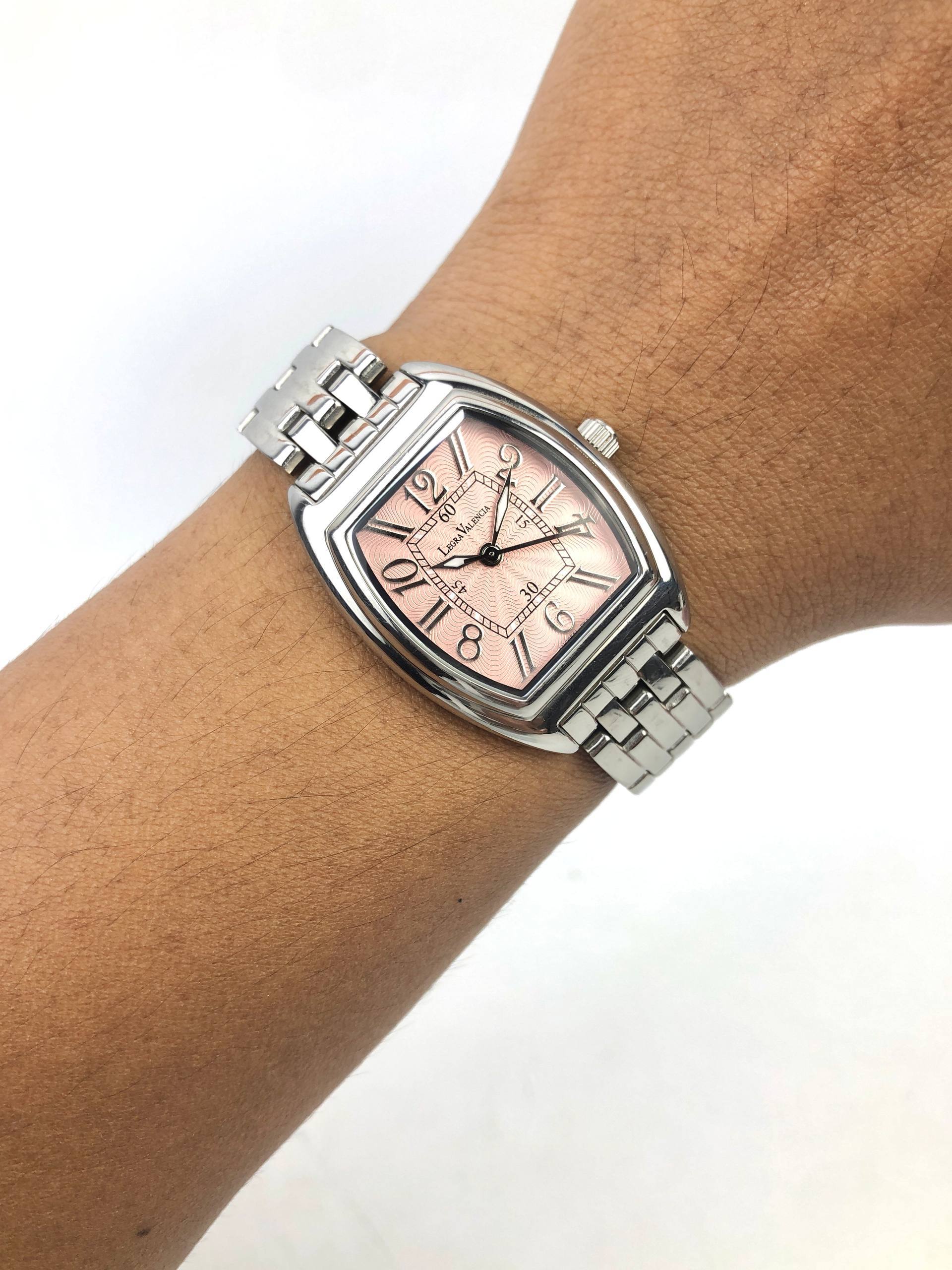 LEGRA VALENCIA LADIES TONNEAU PINK GUILLOCHE DIAL STAINLESS STEEL WATCH