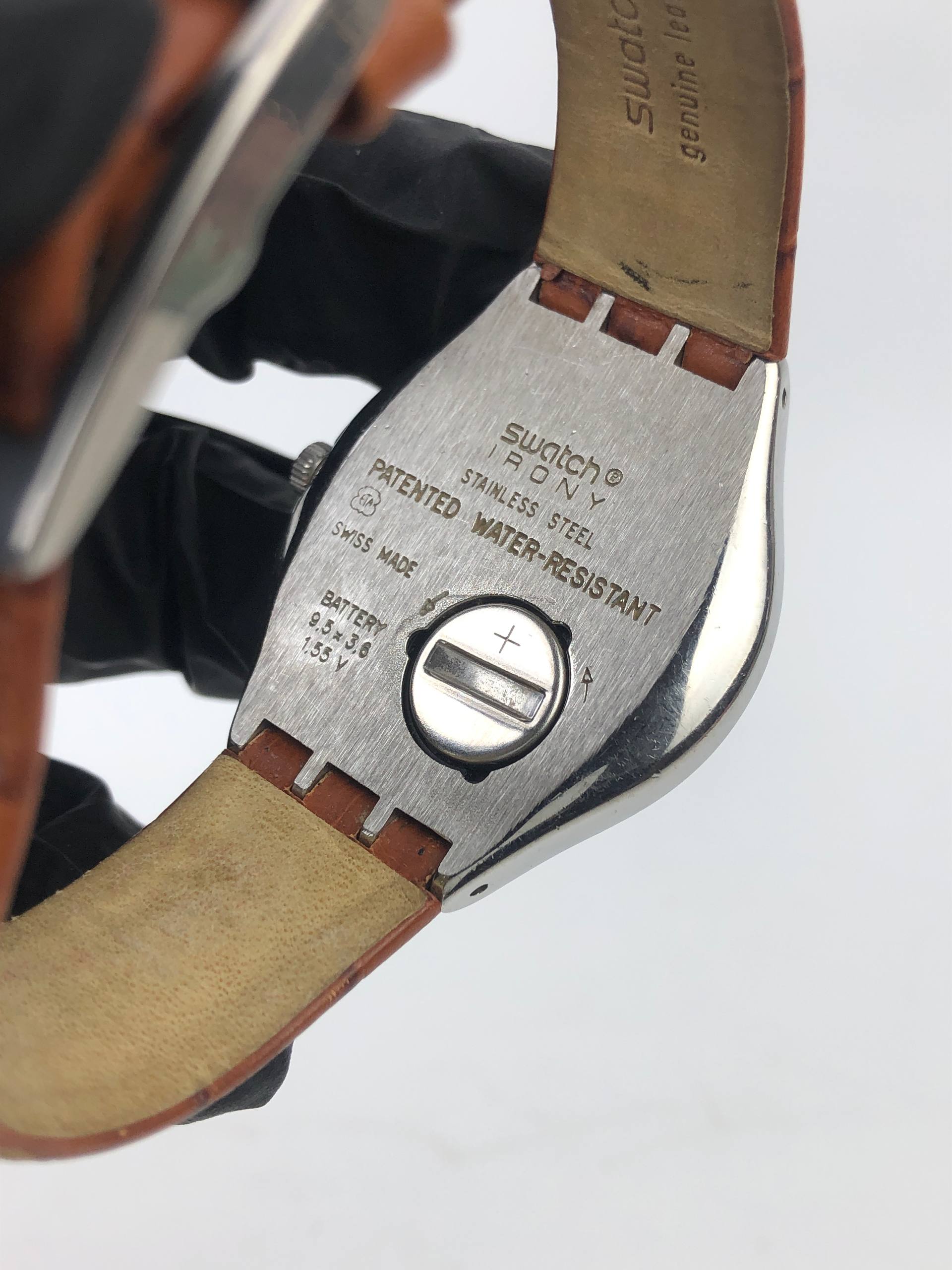 SWATCH SWISS IRONY DAYDATE LEATHER STRAP ALL ORIGINAL - Gambar 7
