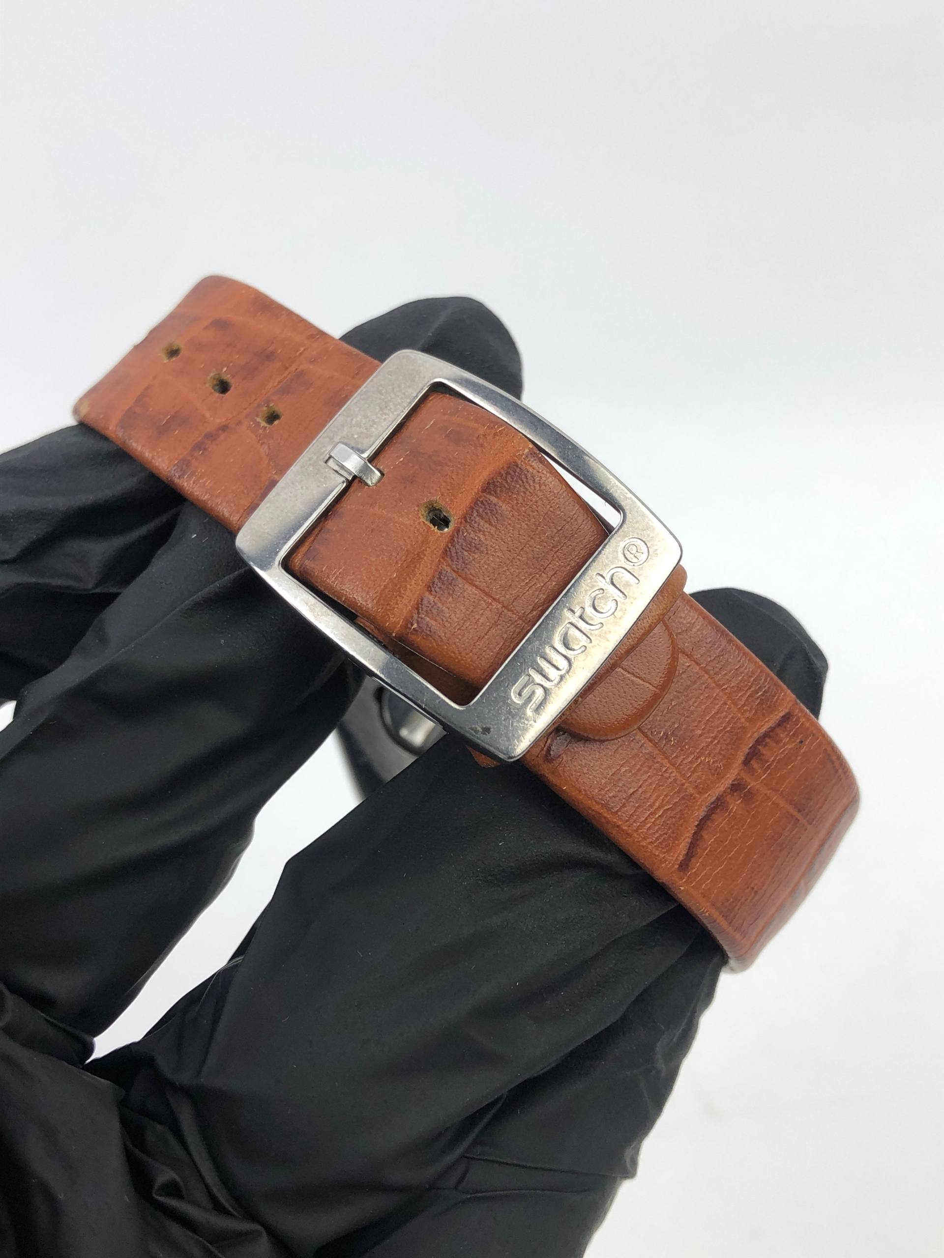 SWATCH SWISS IRONY DAYDATE LEATHER STRAP ALL ORIGINAL - Gambar 8