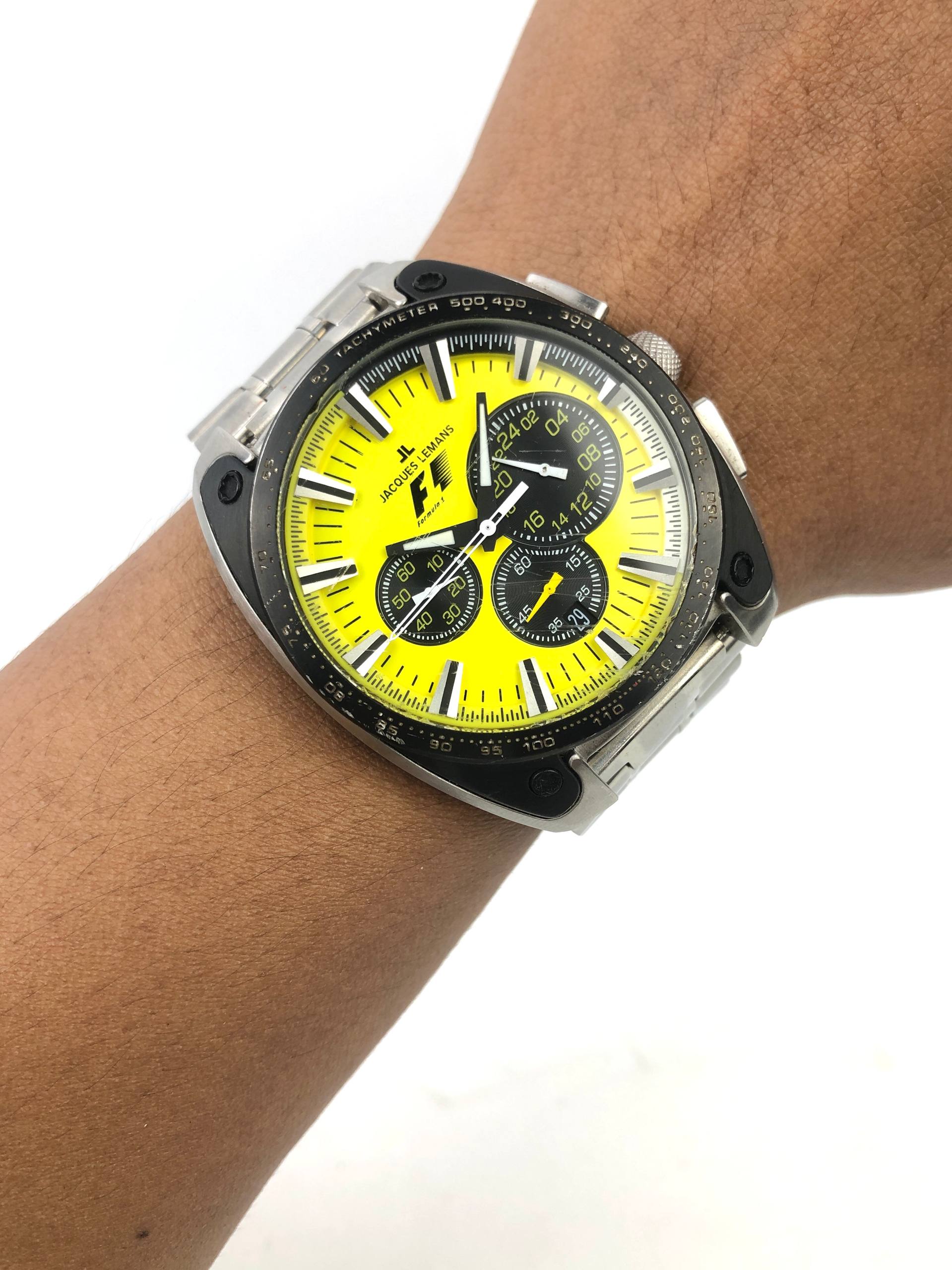 JACQUES LEMANS FORMULA 1 CHRONOGRAPH YELLOW DIAL ALL ORI