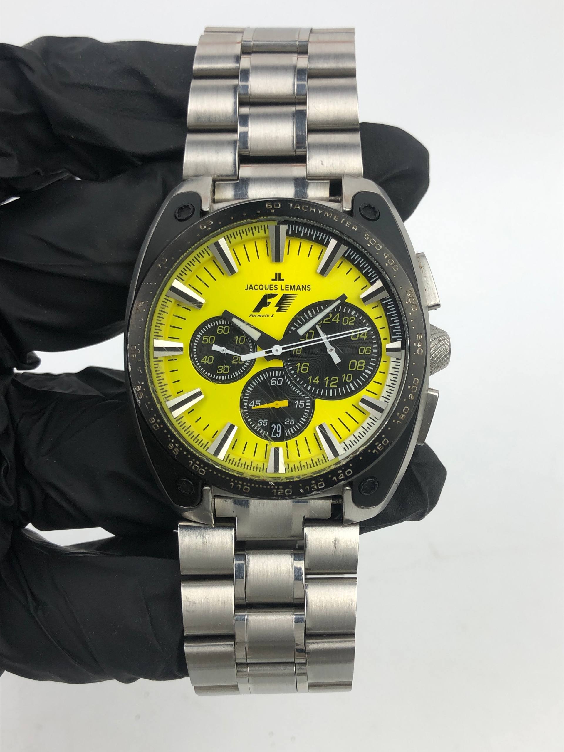 JACQUES LEMANS FORMULA 1 CHRONOGRAPH YELLOW DIAL ALL ORI - Gambar 2