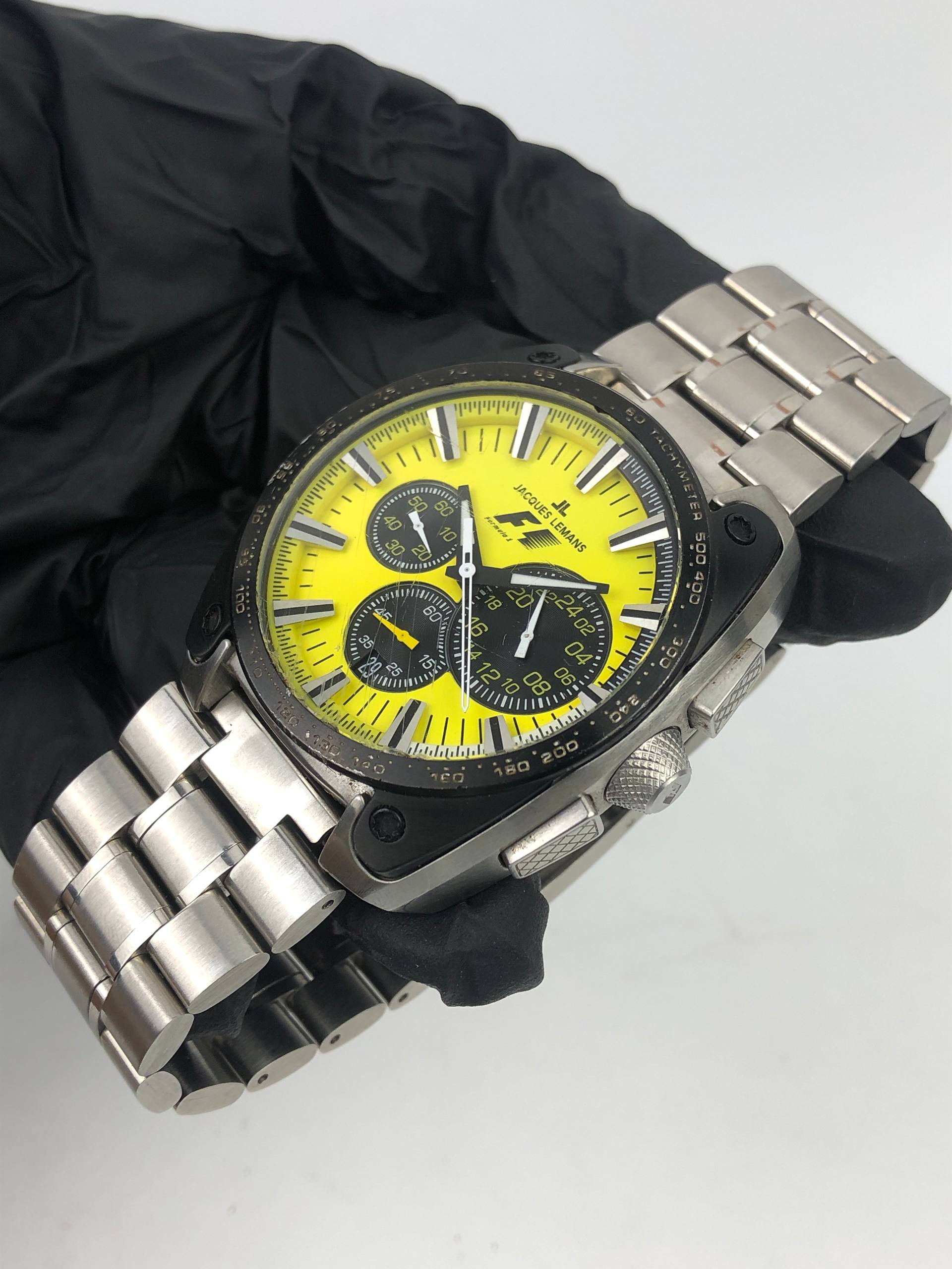 JACQUES LEMANS FORMULA 1 CHRONOGRAPH YELLOW DIAL ALL ORI - Gambar 3