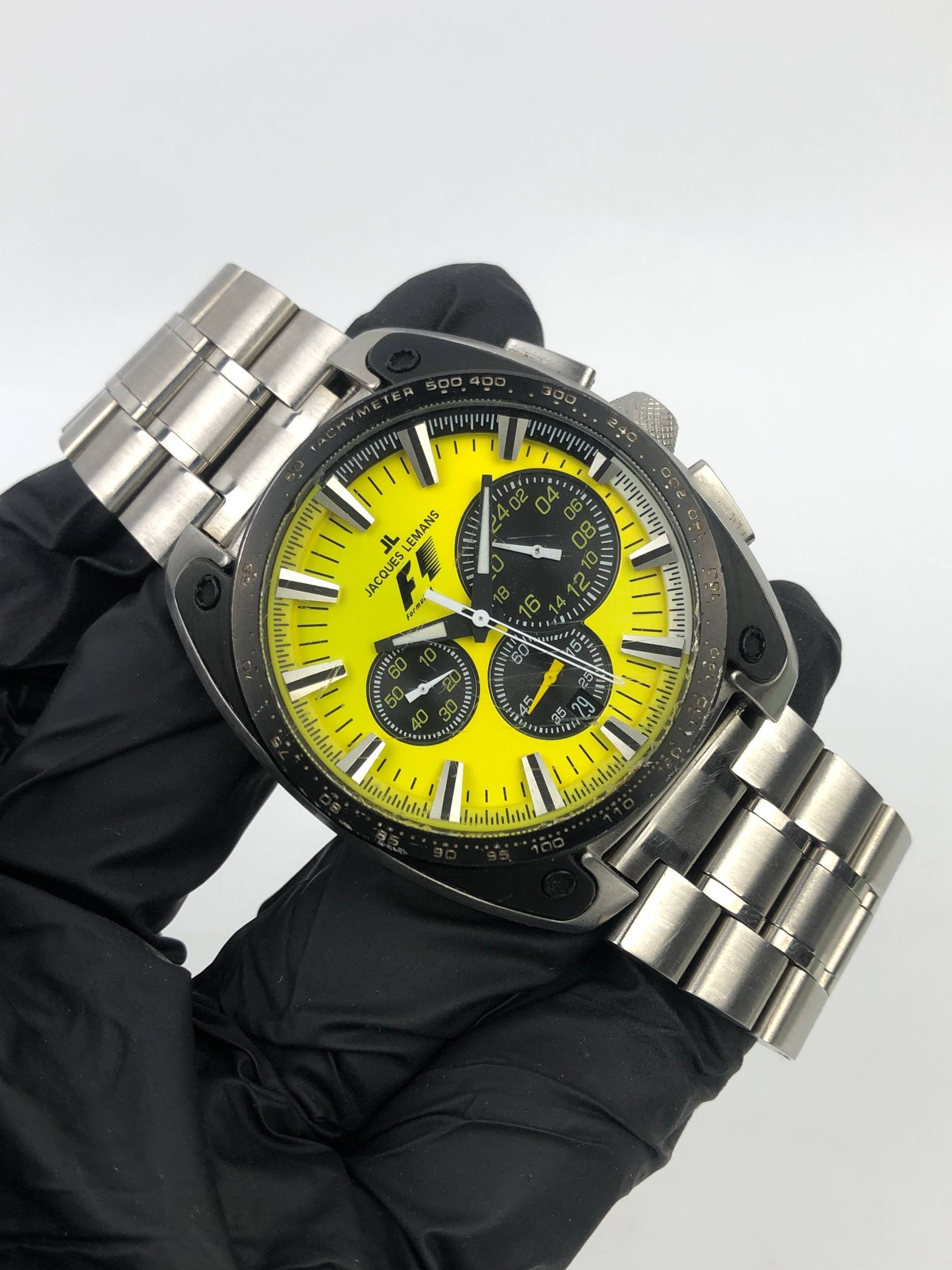 JACQUES LEMANS FORMULA 1 CHRONOGRAPH YELLOW DIAL ALL ORI - Gambar 4