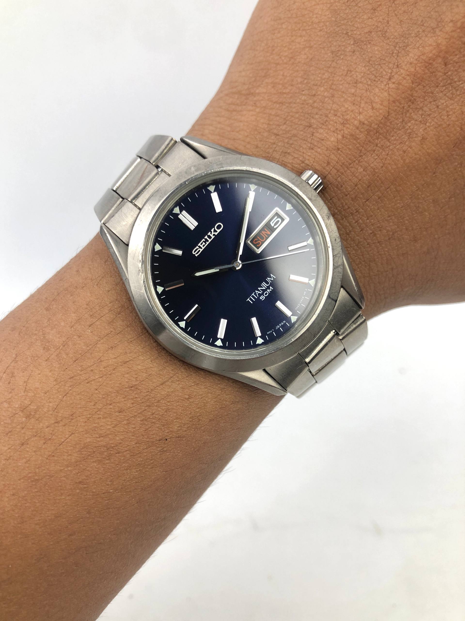 SEIKO 7N42-0AB0 TITANIUM DAYDATE ALL ORIGINAL