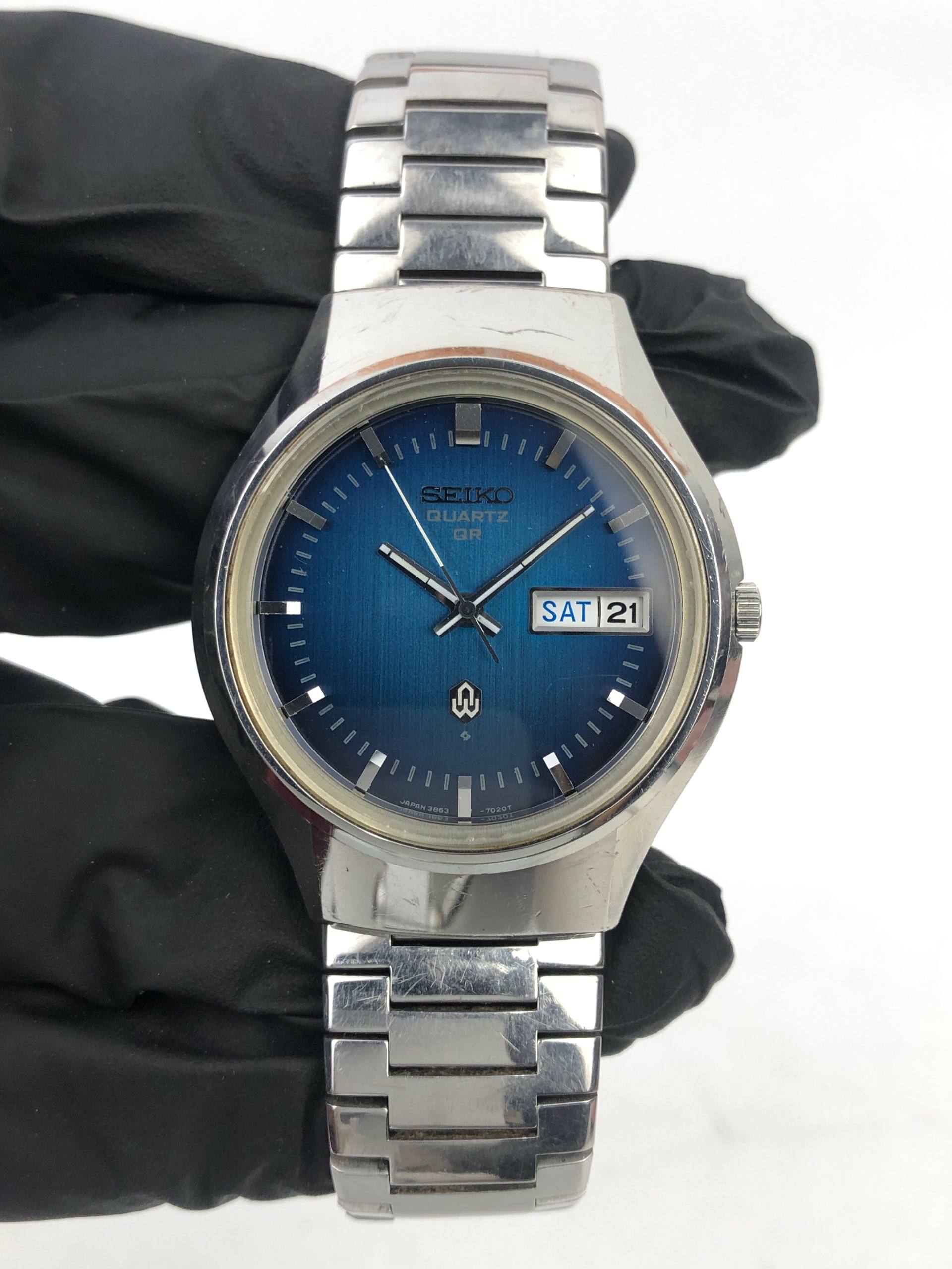 SEIKO QR 3863-7010 BLUE LINEN DIAL ALL ORIGINAL - Gambar 2